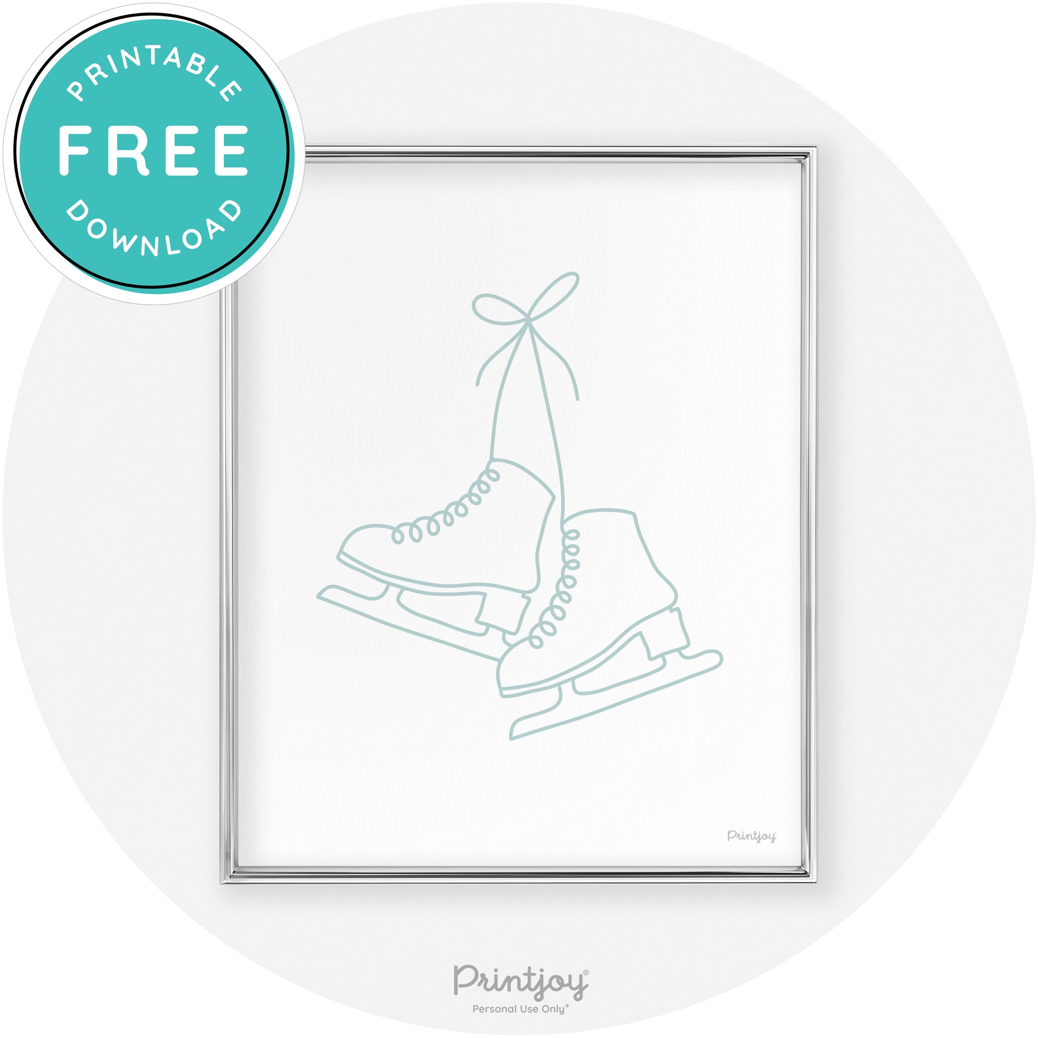 Ice Skates Line Art Cute Winter Modern Chic Wall Art Free Printable - Printjoy