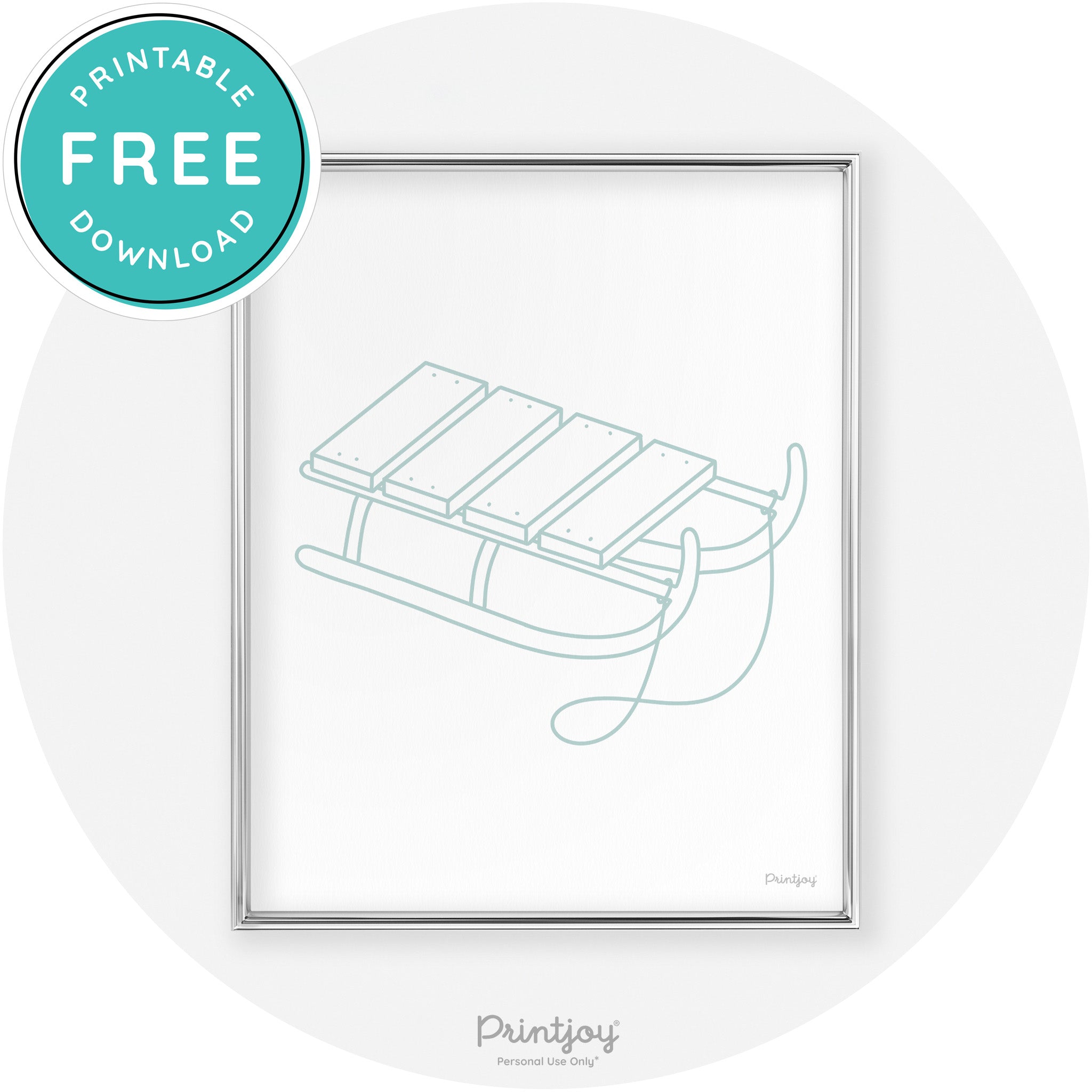 Sled Line Art Cute Simple Winter Chic Wall Art Decor Free Printable - Printjoy