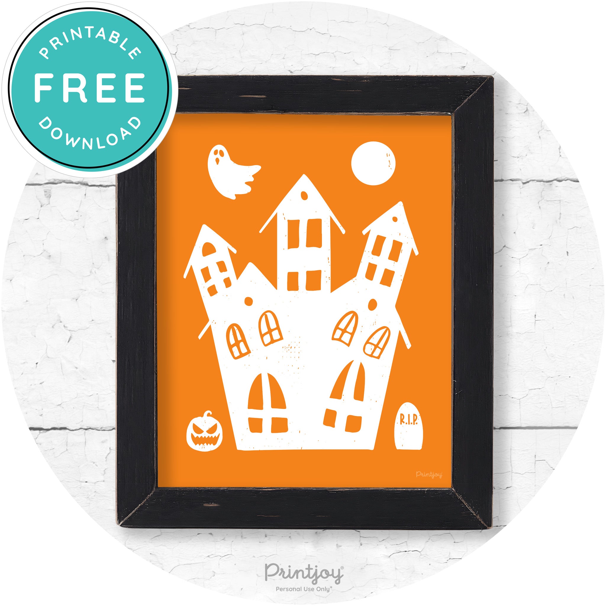 Fun Cute Haunted House Farmhouse Halloween Wall Art Free Printable - Printjoy