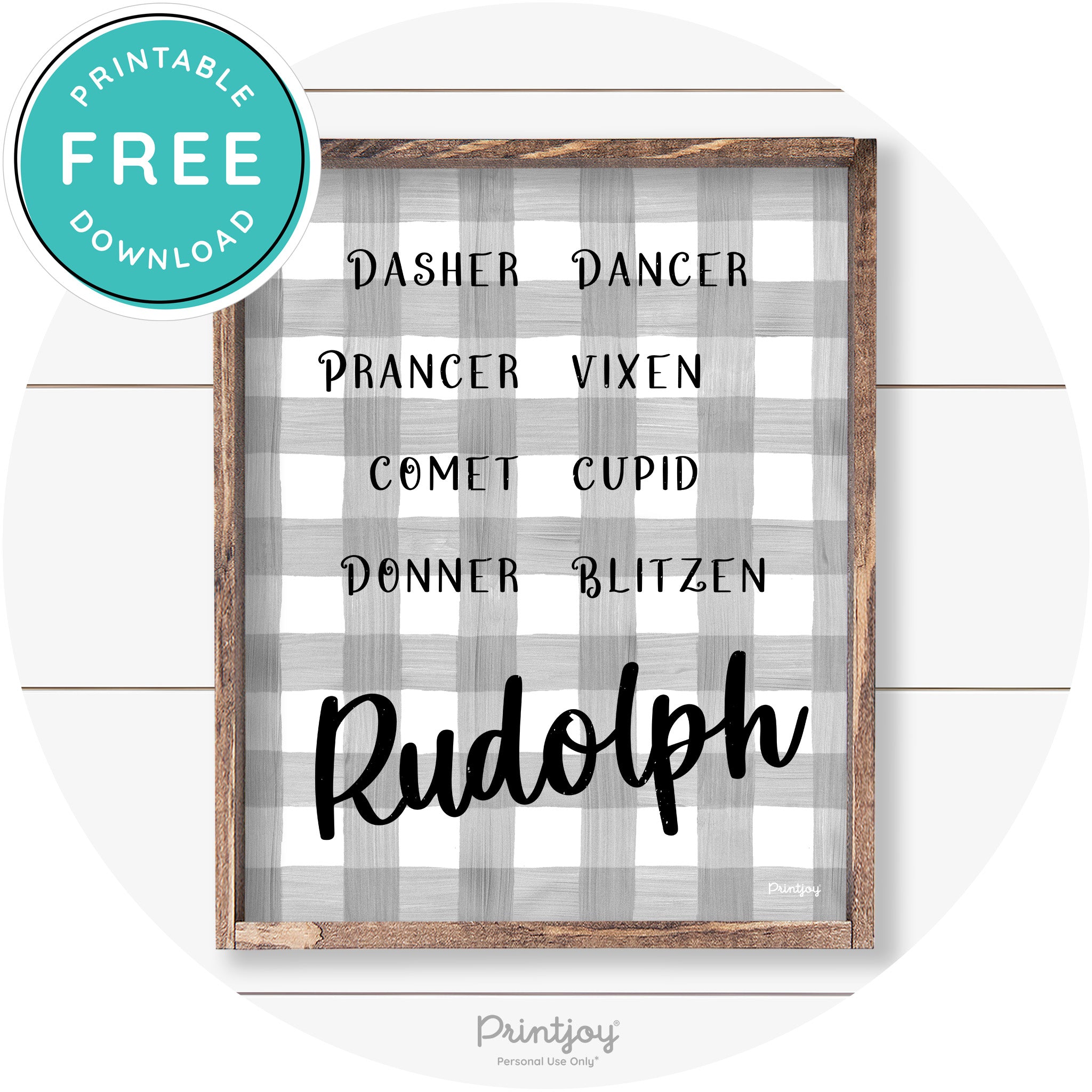 Rudolph Reindeer Christmas Farmhouse Wall Art Decor Free Printable - Printjoy