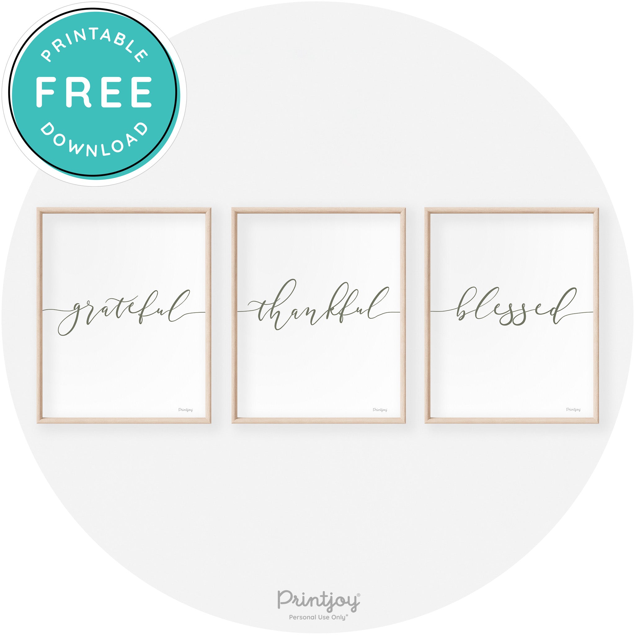 Grateful Thankful Blessed Set Of 3 Transitional Wall Art Free Printable - Printjoy