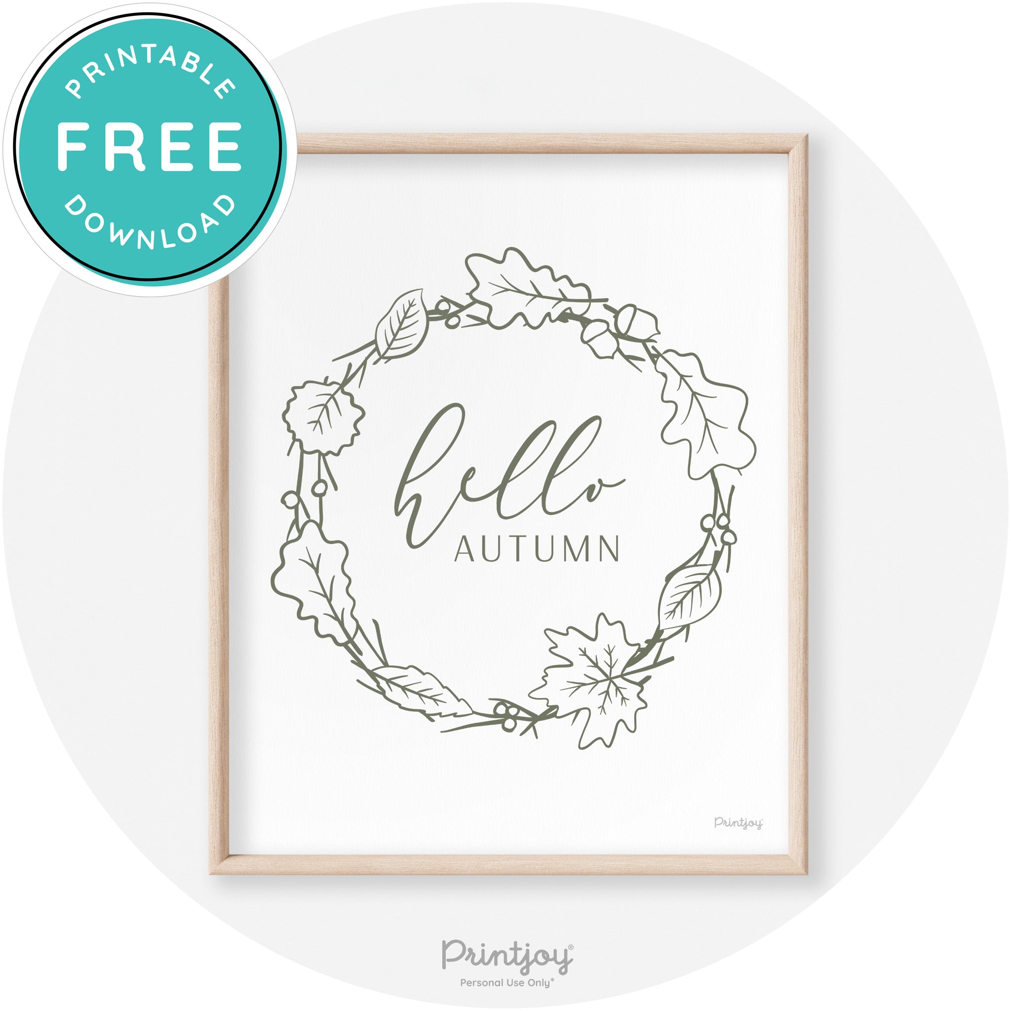 Hello Autumn Fall Wreath Transitional Decor Wall Art Free Printable - Printjoy