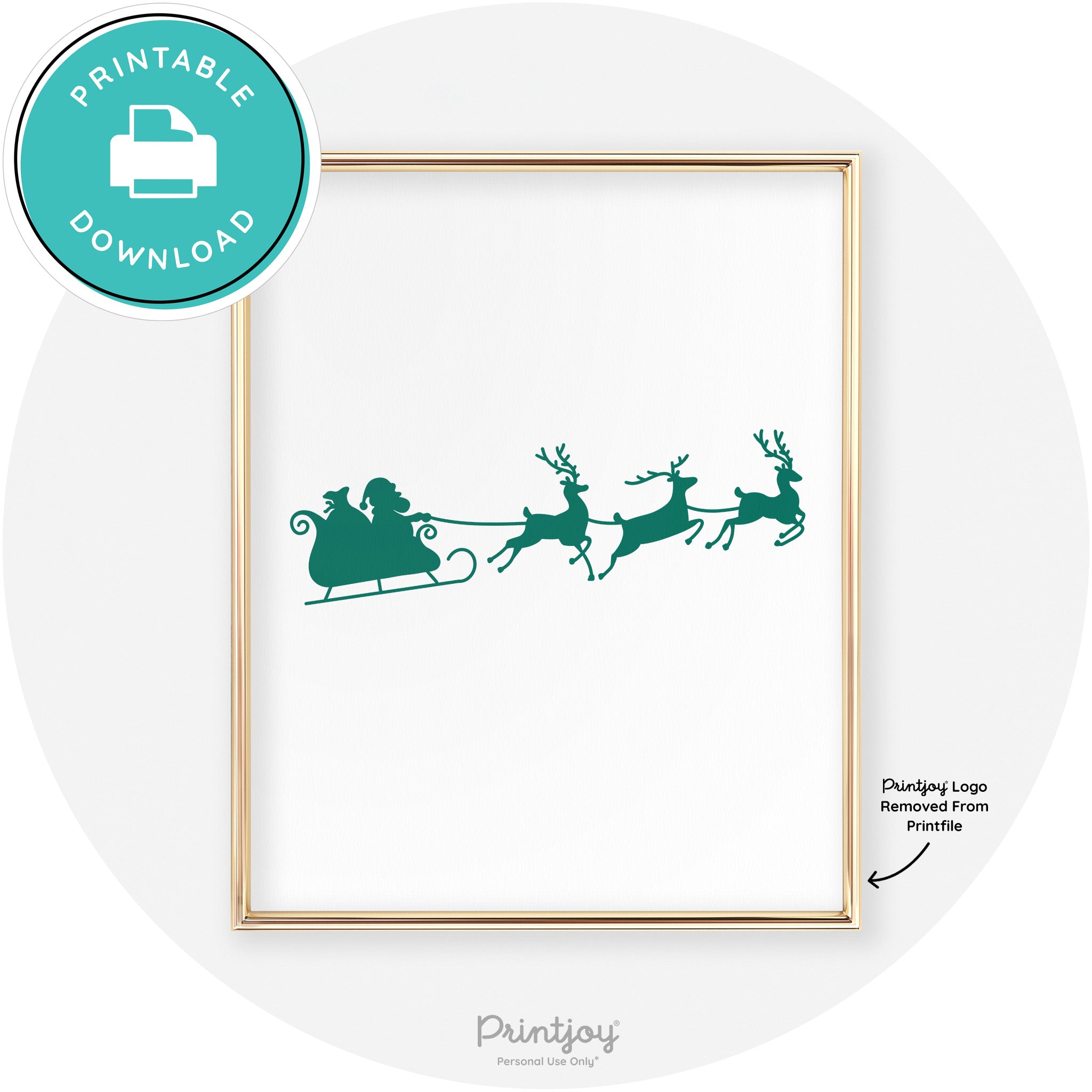 Santa Sleigh Reindeer Silhouette Cute Chic Wall Art Free Printable - Printjoy