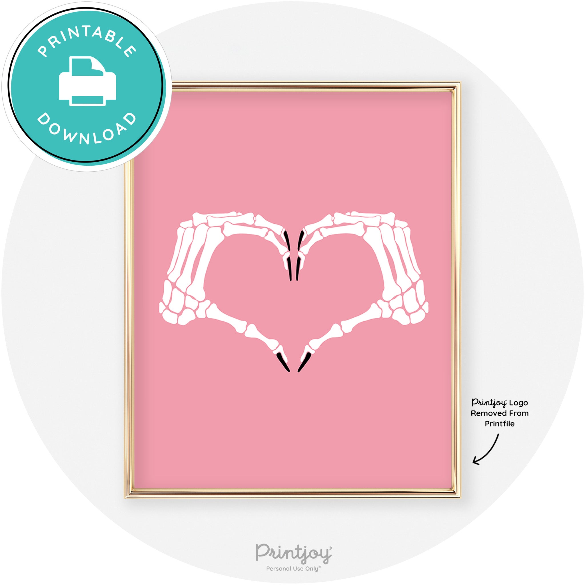 Skeleton Heart Hands Fun Cute Chic Halloween Wall Art Free Printable - Printjoy