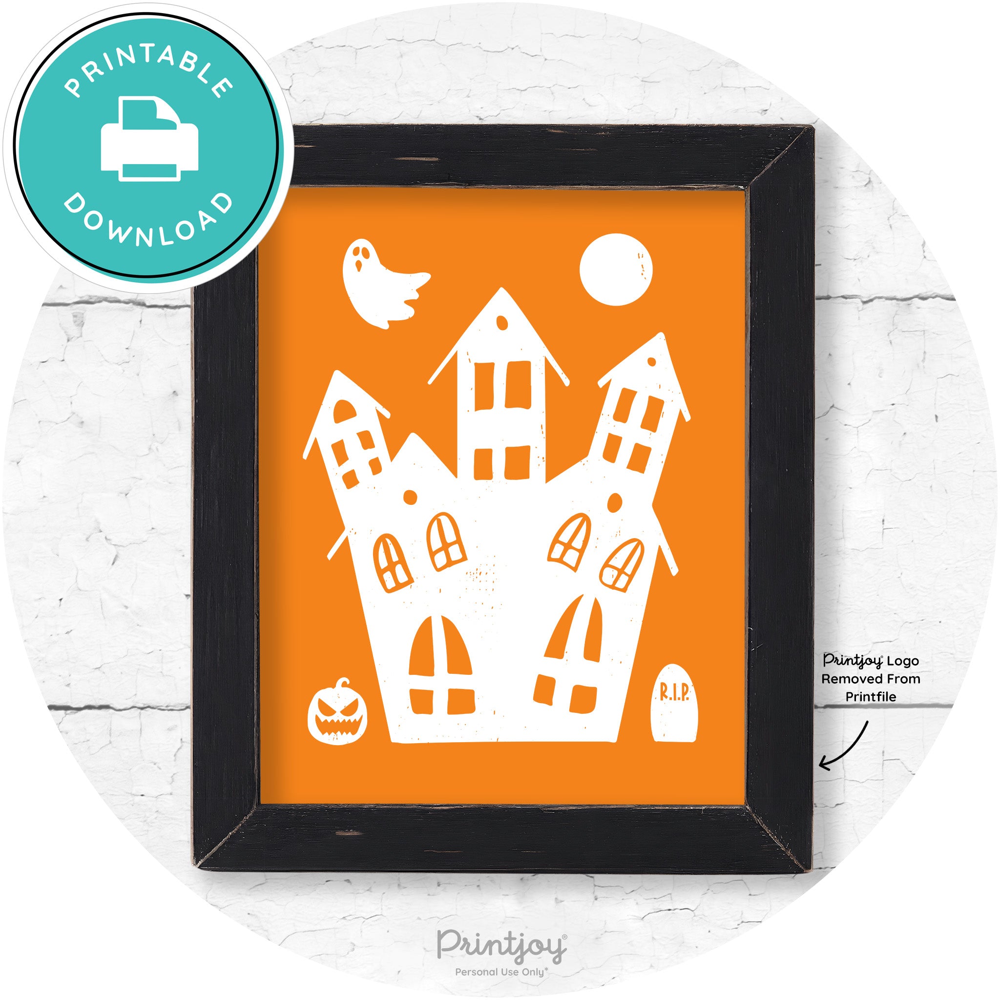 Fun Cute Haunted House Farmhouse Halloween Wall Art Free Printable - Printjoy