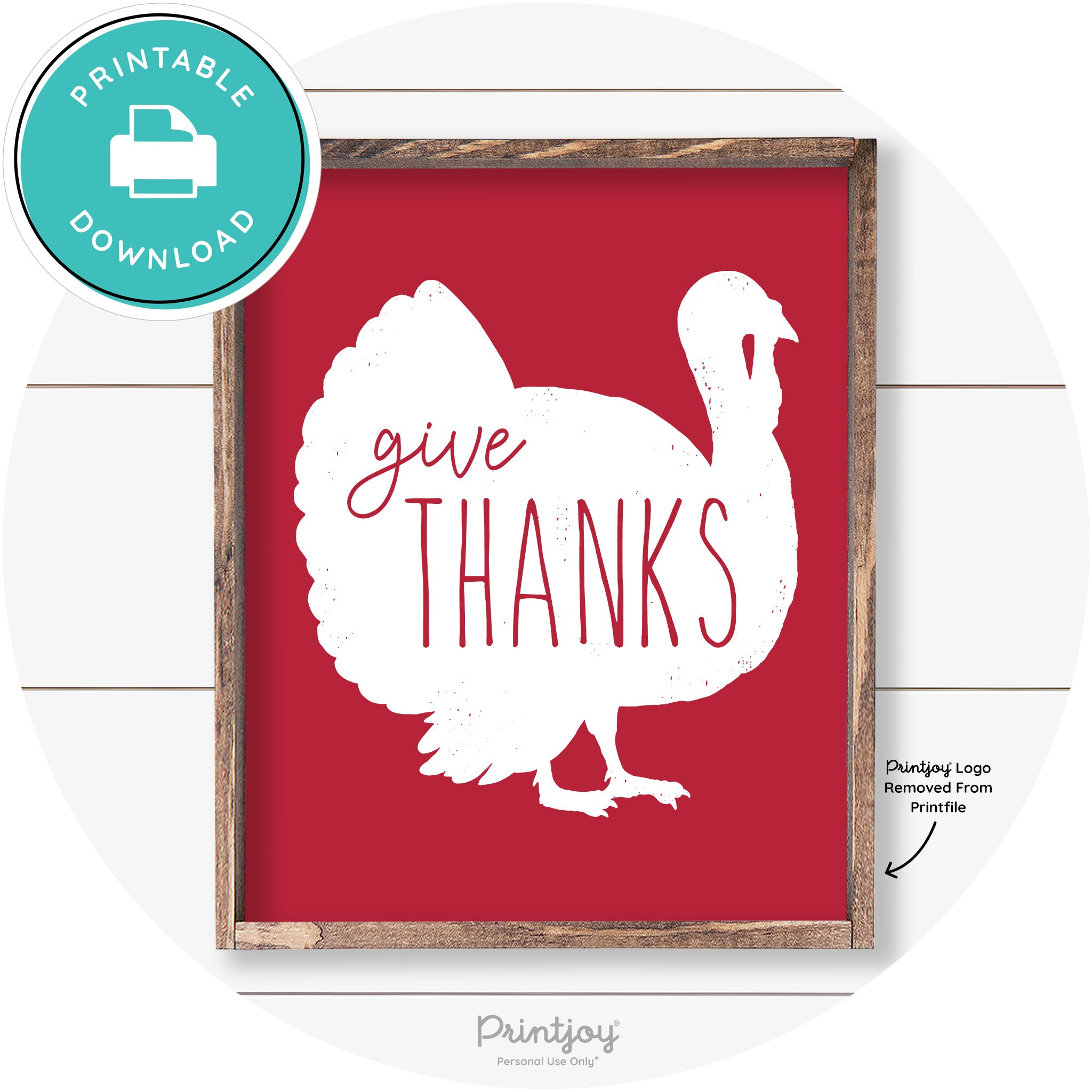 Give Thanks Turkey Thanksgiving Farmhouse Wall Art Free Printable - Printjoy