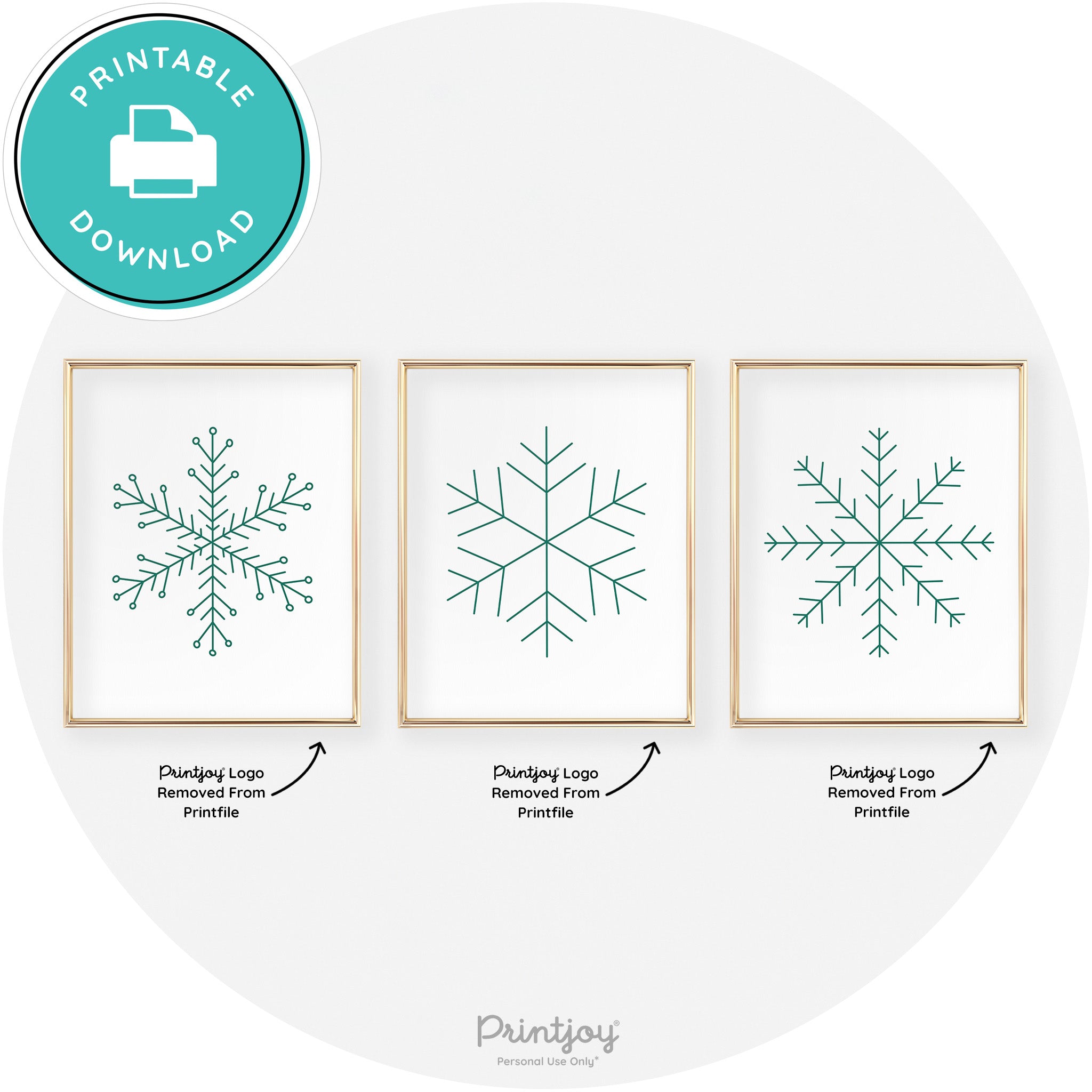 Snowflake Line Art Set Of 3 Cute Christmas Chic Wall Art Free Printable - Printjoy