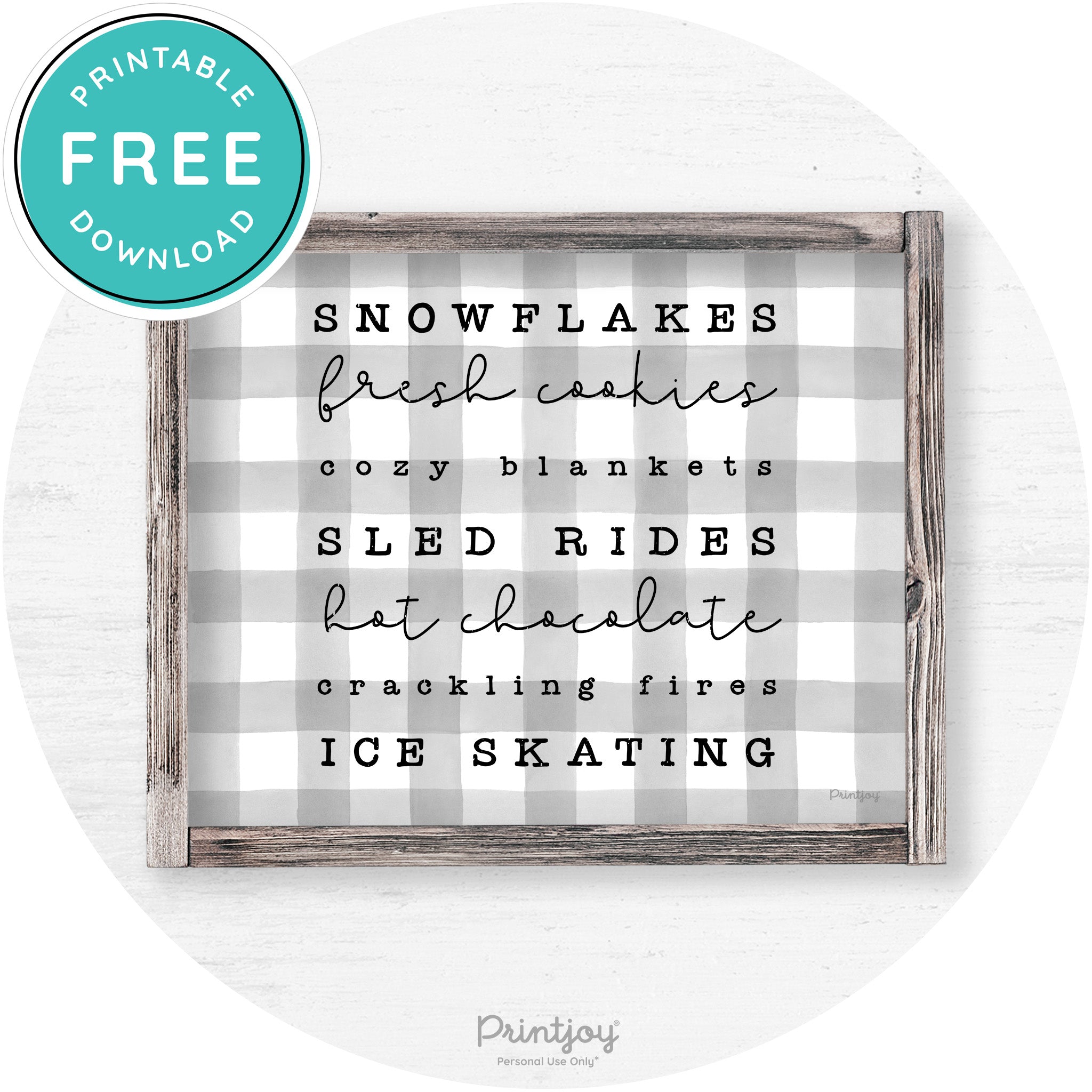 Winter Favorite Things Rustic Farmhouse Wall Art Decor Free Printable - Printjoy
