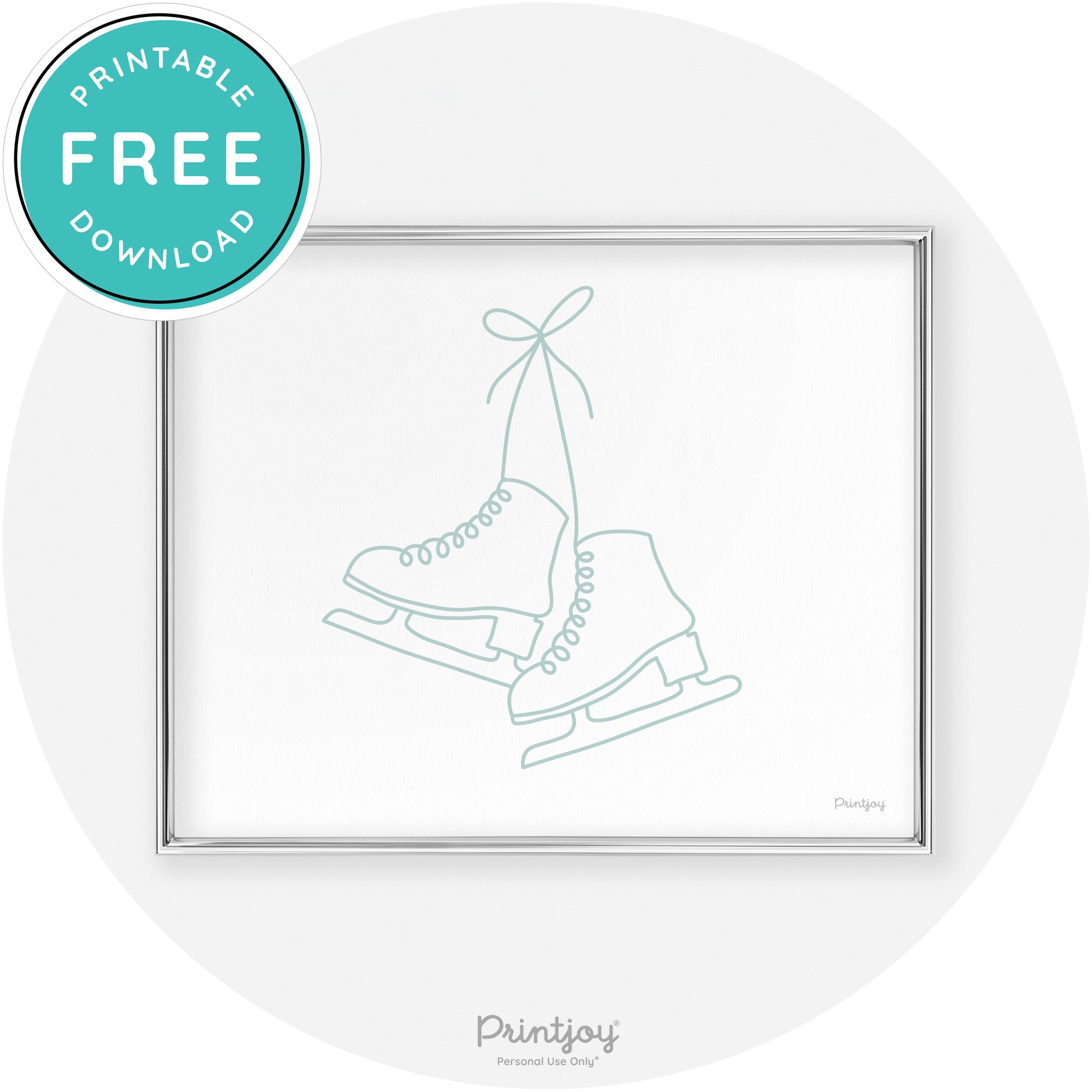 Ice Skates Line Art Cute Winter Modern Chic Wall Art Free Printable - Printjoy