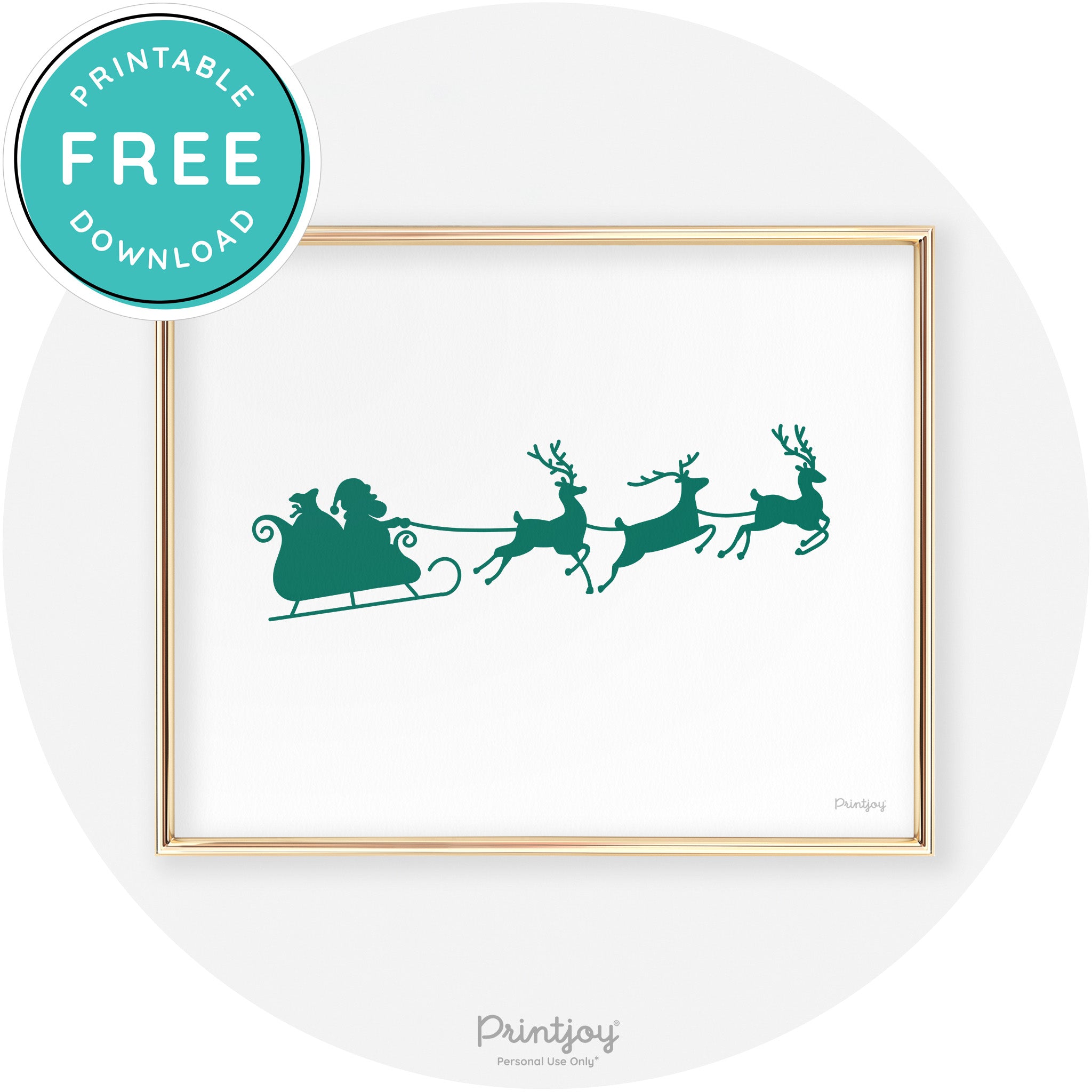 Santa Sleigh Reindeer Silhouette Cute Chic Wall Art Free Printable - Printjoy