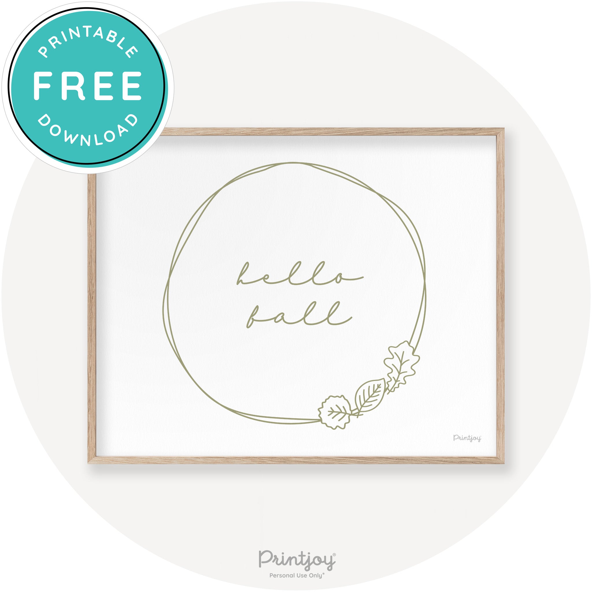Hello Fall Wreath Cute Modern Chic Decor Wall Art Printable - Printjoy