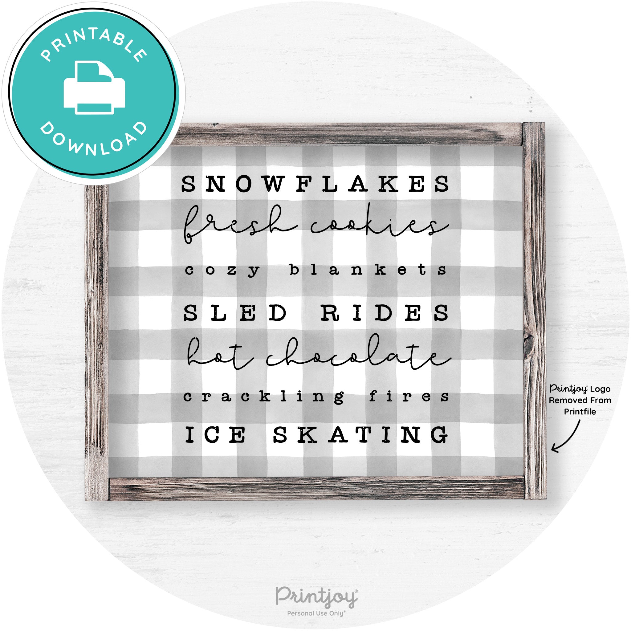 Winter Favorite Things Rustic Farmhouse Wall Art Decor Free Printable - Printjoy