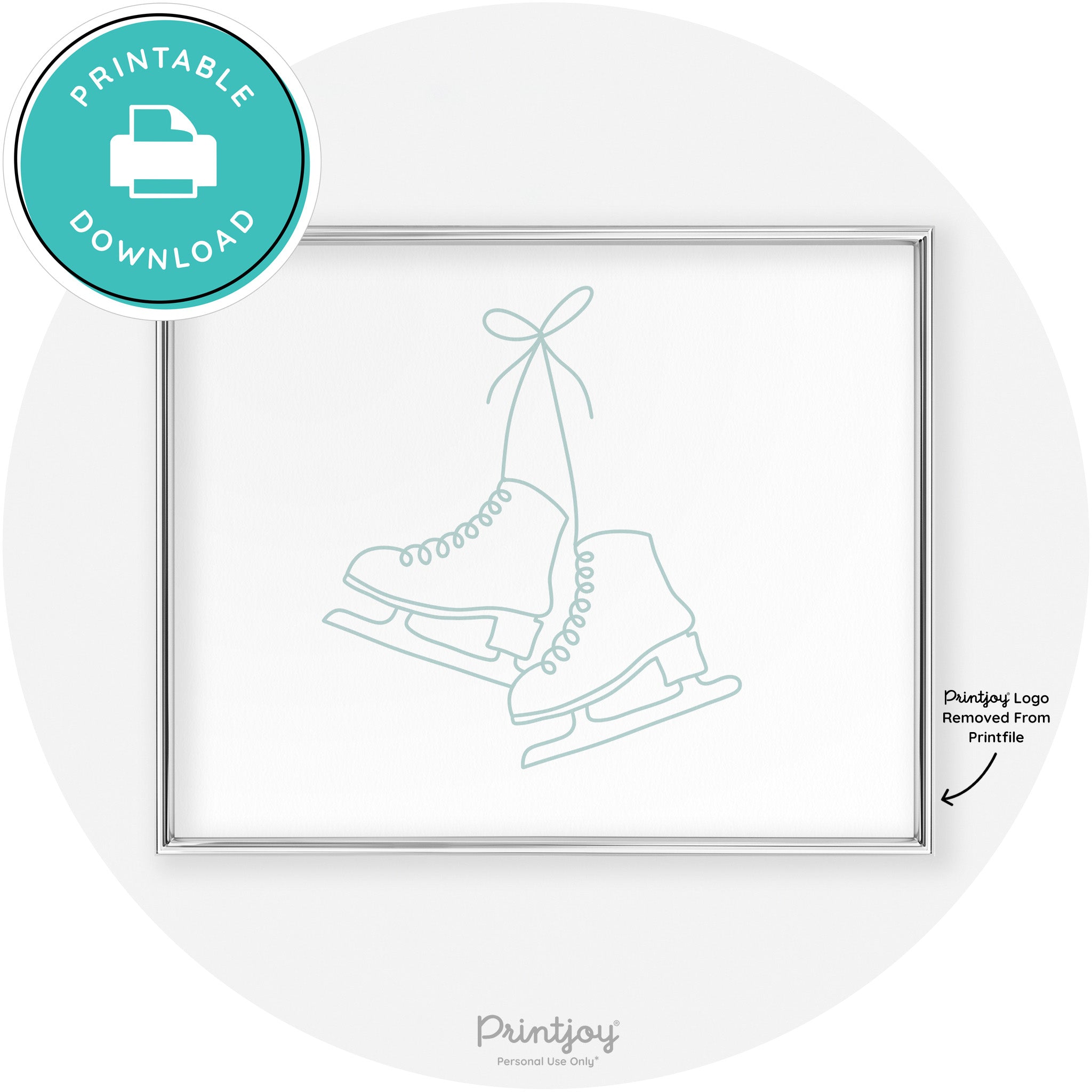 Ice Skates Line Art Cute Winter Modern Chic Wall Art Free Printable - Printjoy