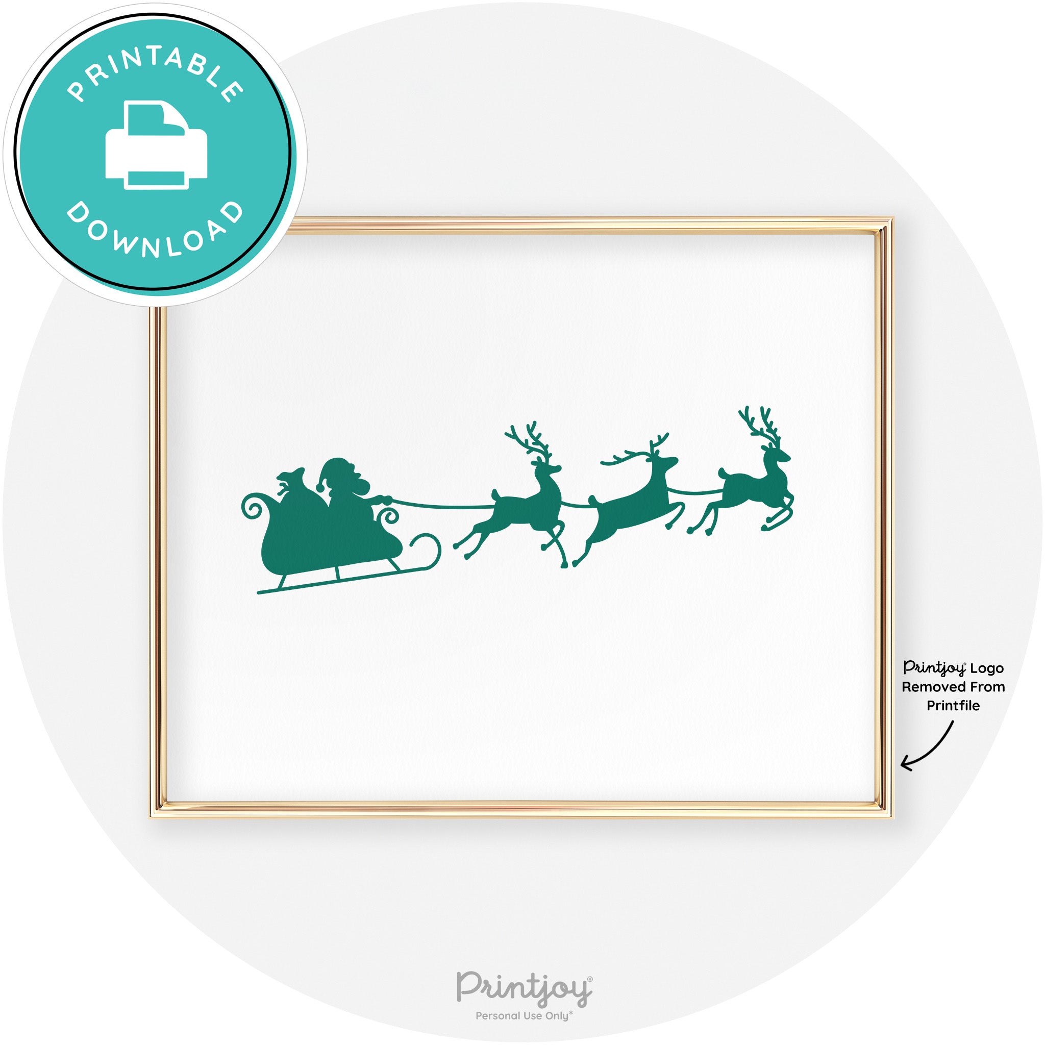 Santa Sleigh Reindeer Silhouette Cute Chic Wall Art Free Printable - Printjoy