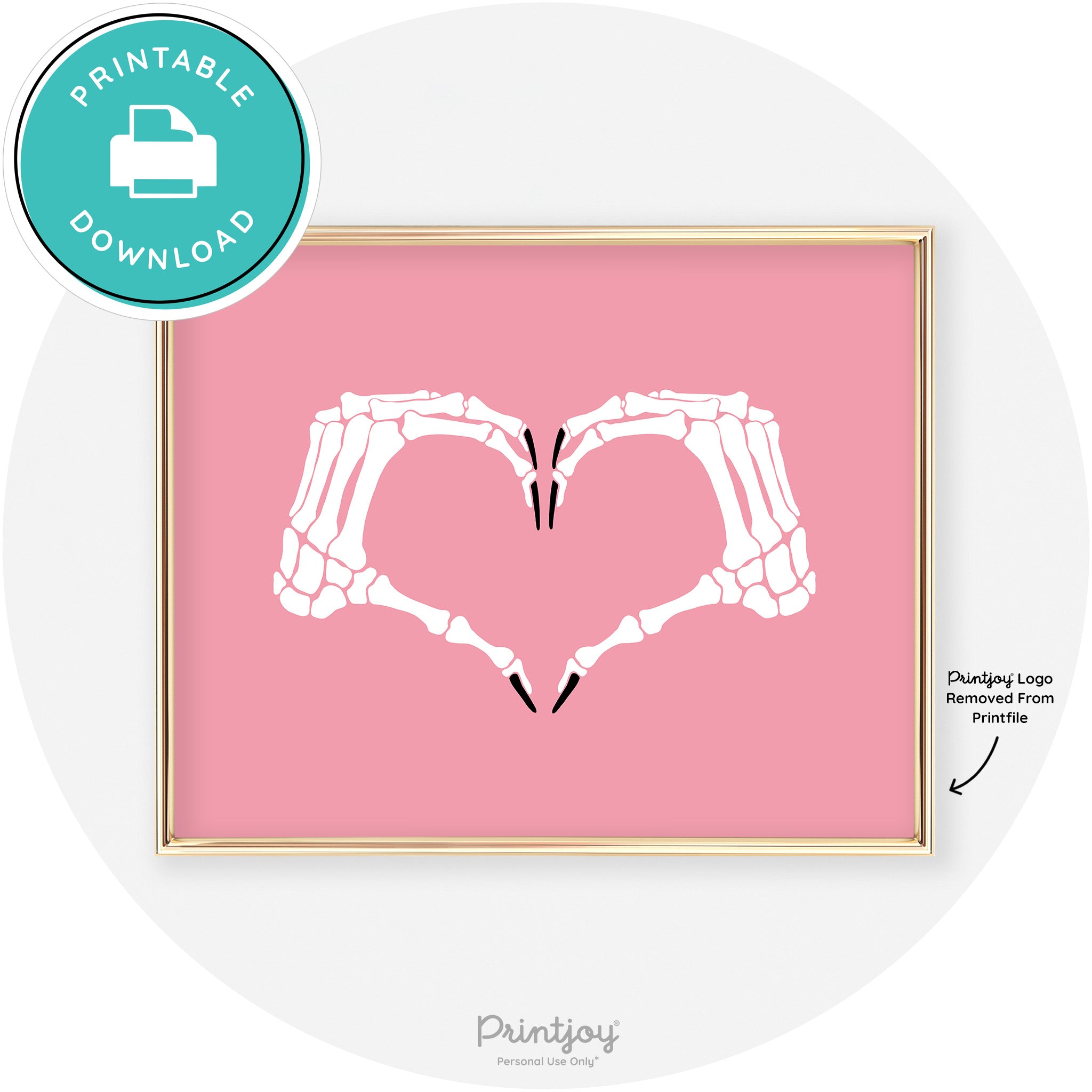 Skeleton Heart Hands Fun Cute Chic Halloween Wall Art Free Printable - Printjoy