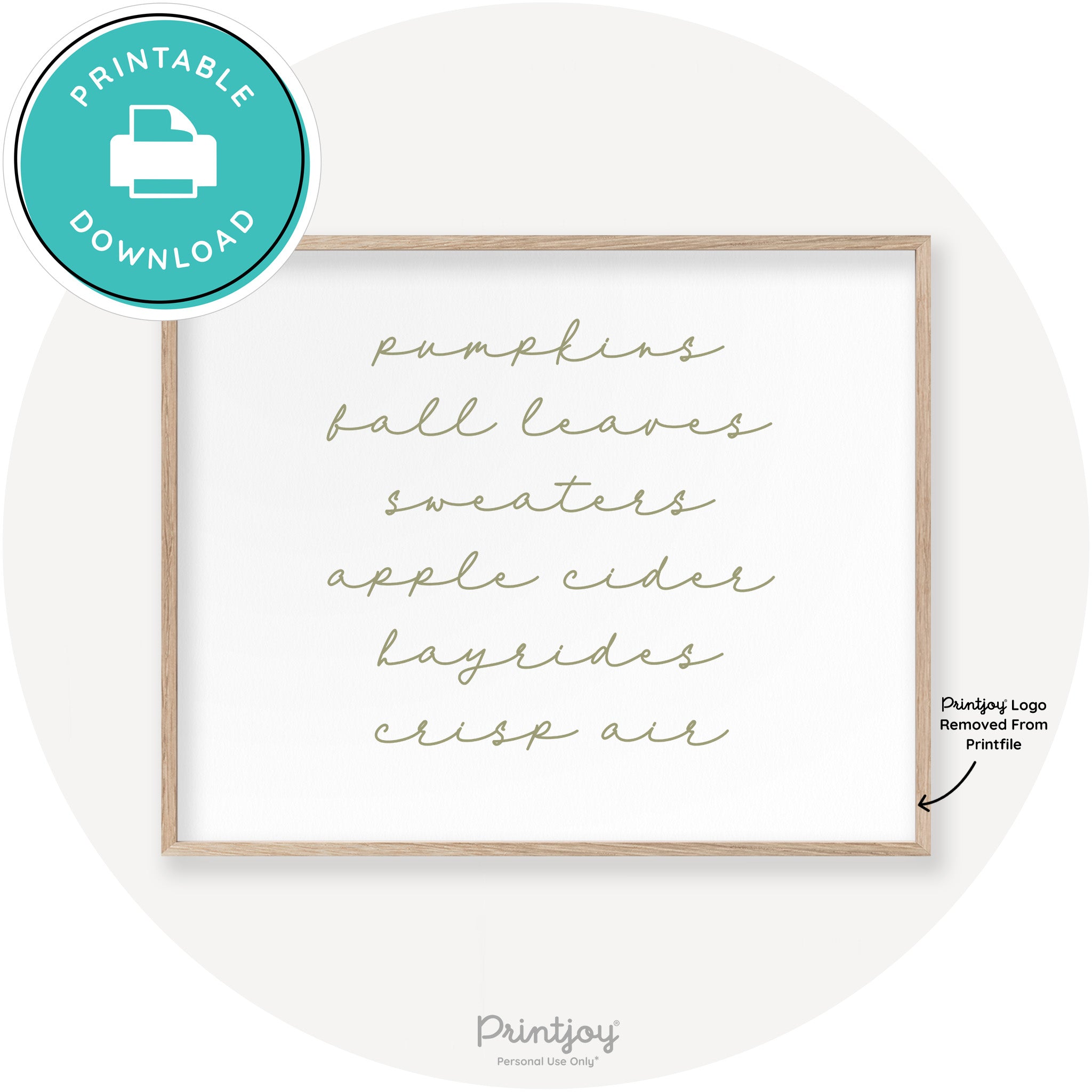 Fall Favorite Things Cute Modern Chic Decor Wall Art Printable - Printjoy