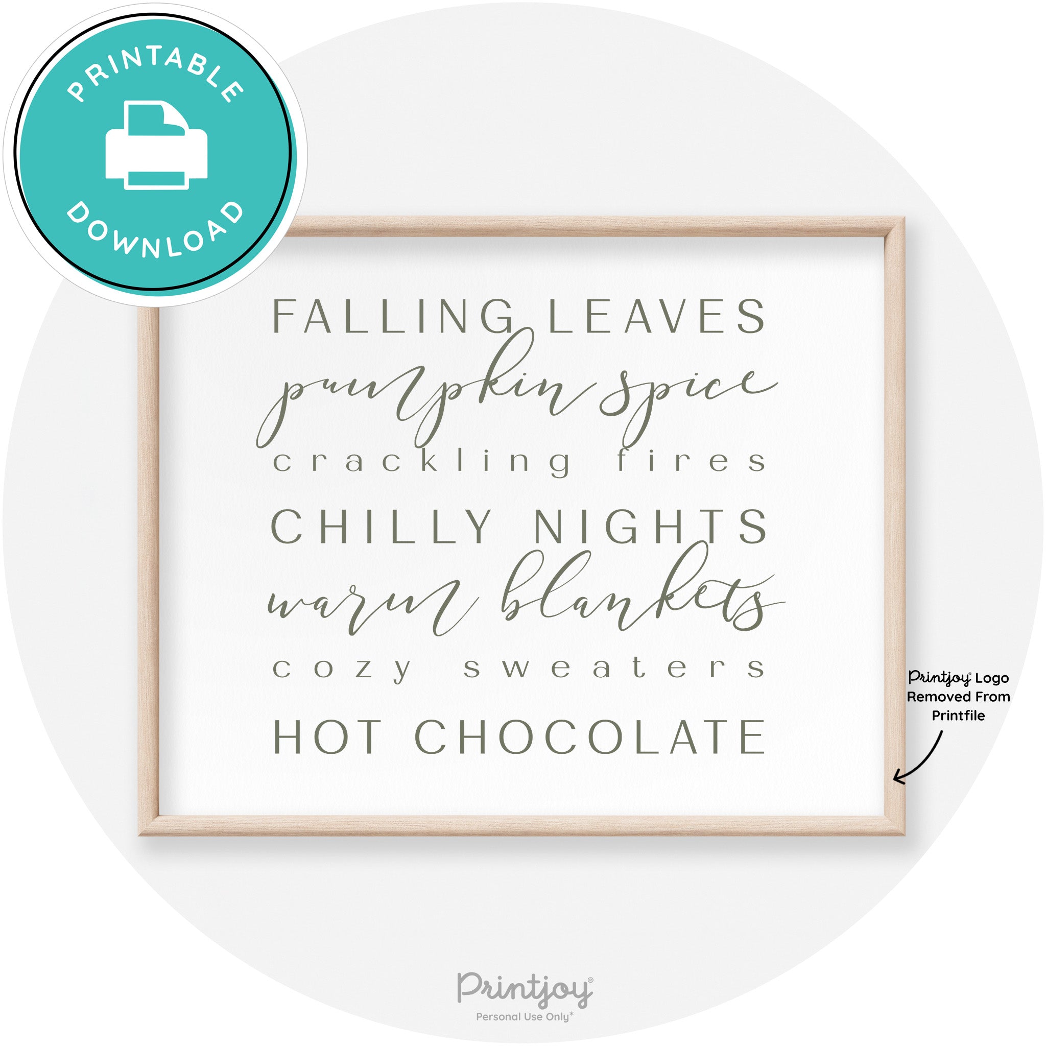 Fall Favorite Things Modern Transitional Decor Wall Art Free Printable - Printjoy