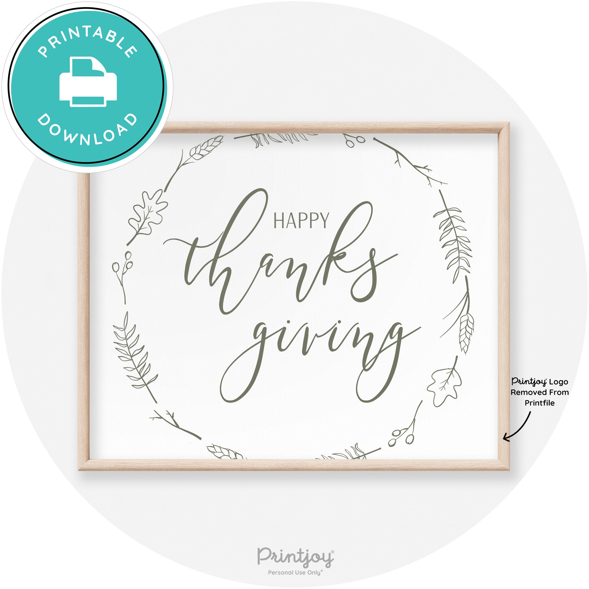 Happy Thanksgiving Wreath Transitional Wall Art Decor Free Printable - Printjoy