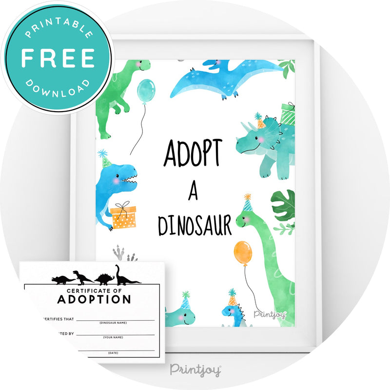 Boys Bright N Fun Adopt A Dinosaur Certificate Party Printable - Printjoy