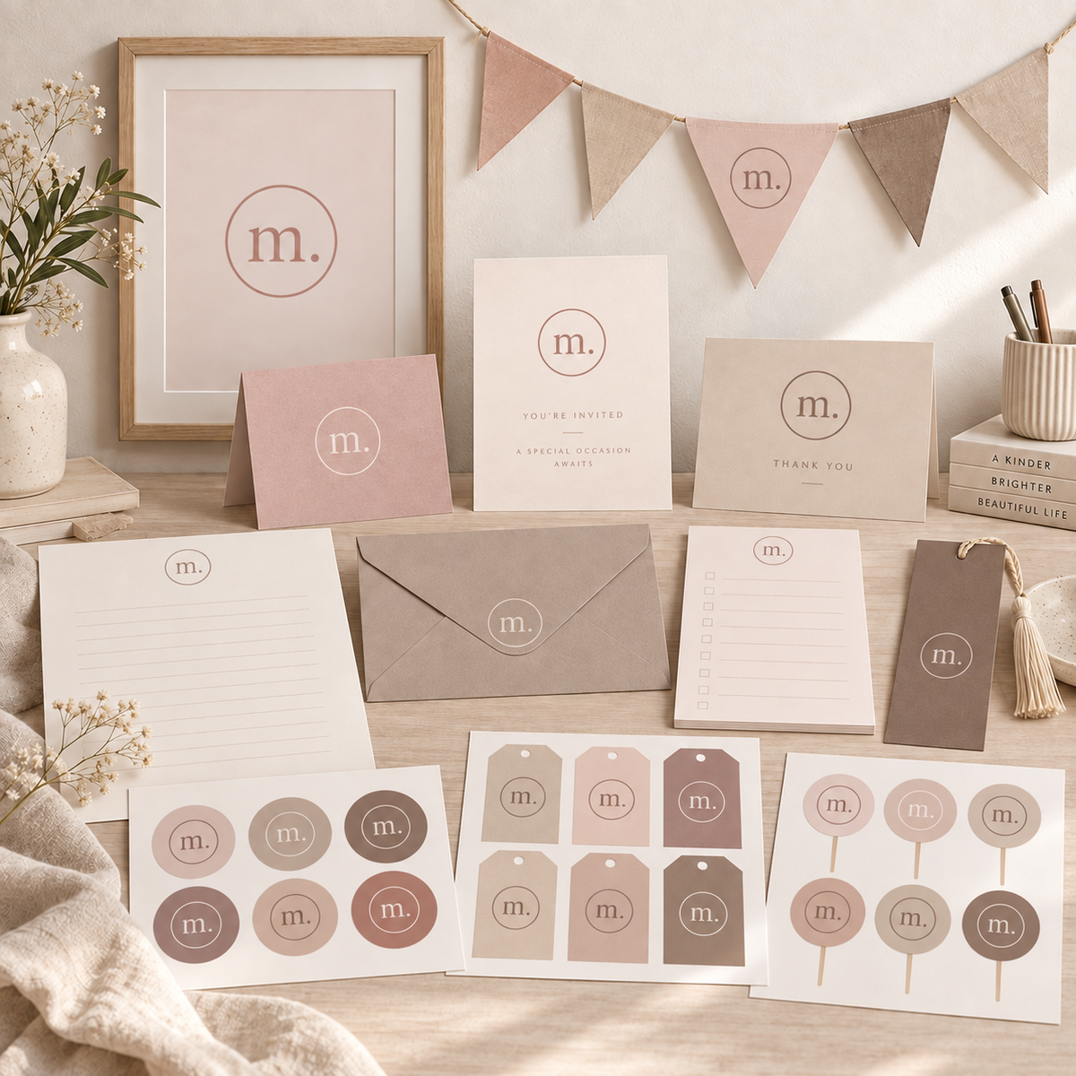 Personalized Monogram Minimal Neutral Pink Printable Bundle