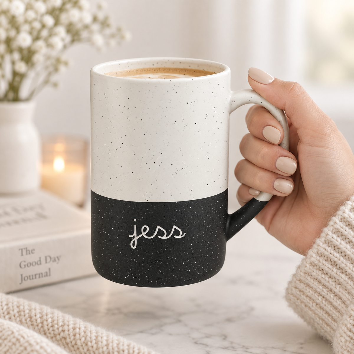 Personalized Speckled B&W Name 13oz Ceramic Mug