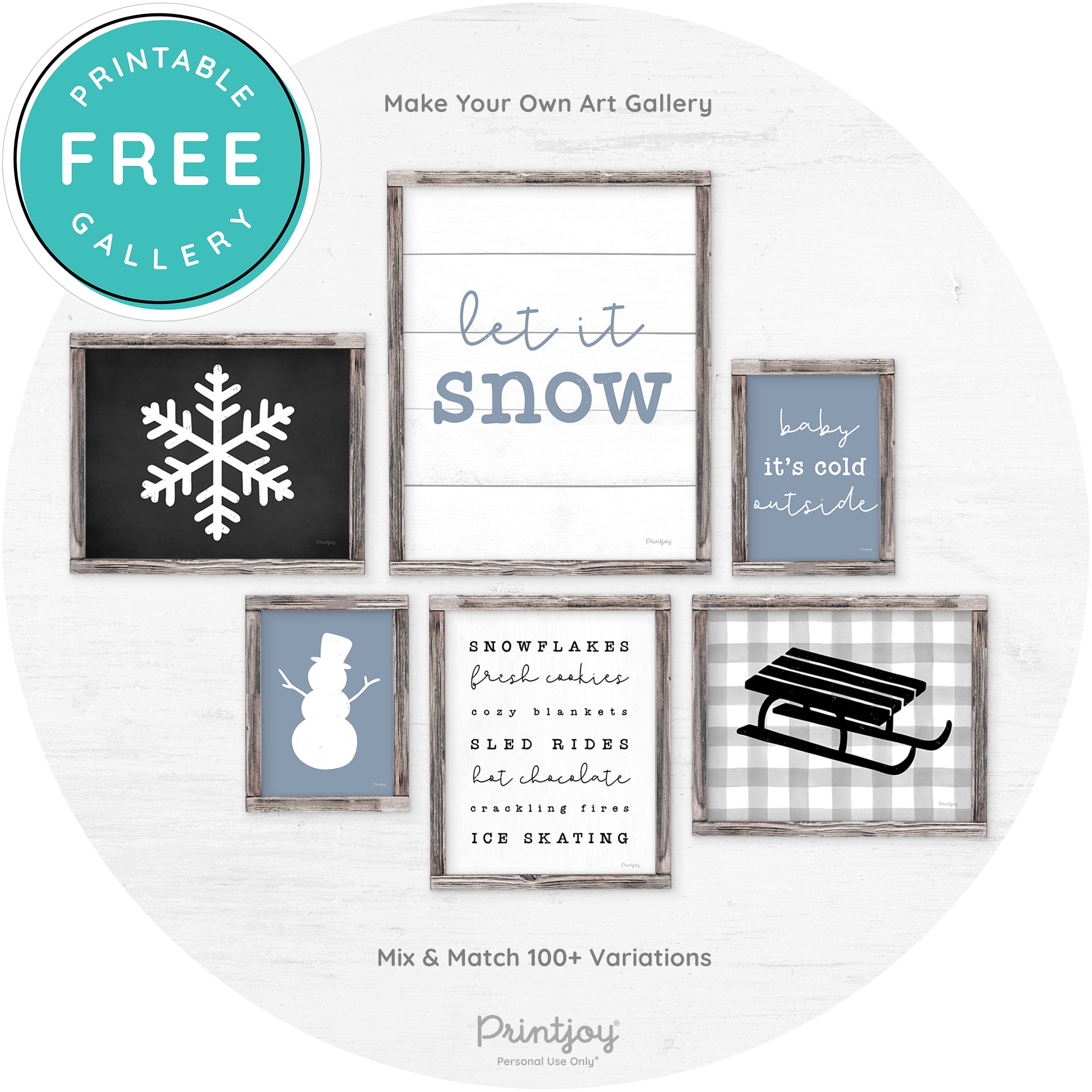 Snowflake Silhouette Winter Farmhouse Wall Art Decor Free Printable - Printjoy