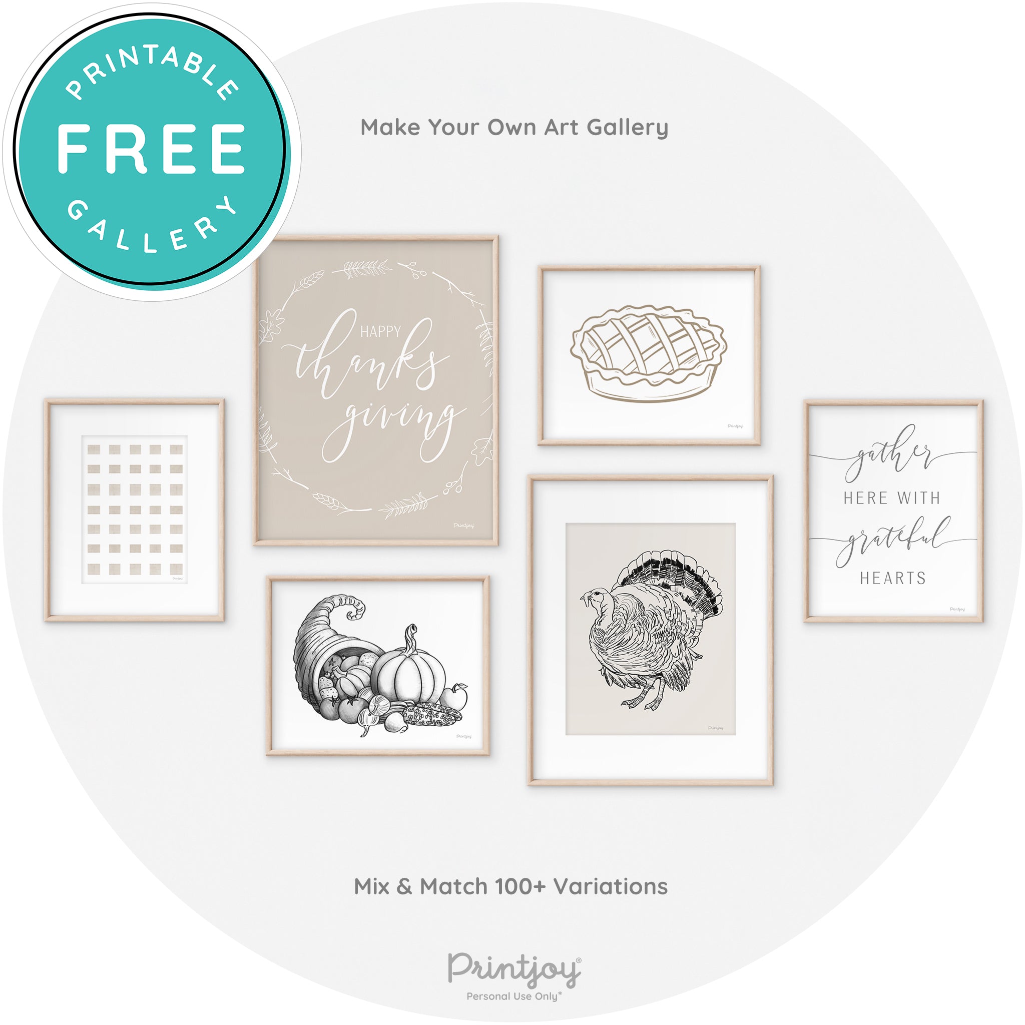 Happy Thanksgiving Wreath Transitional Wall Art Decor Free Printable