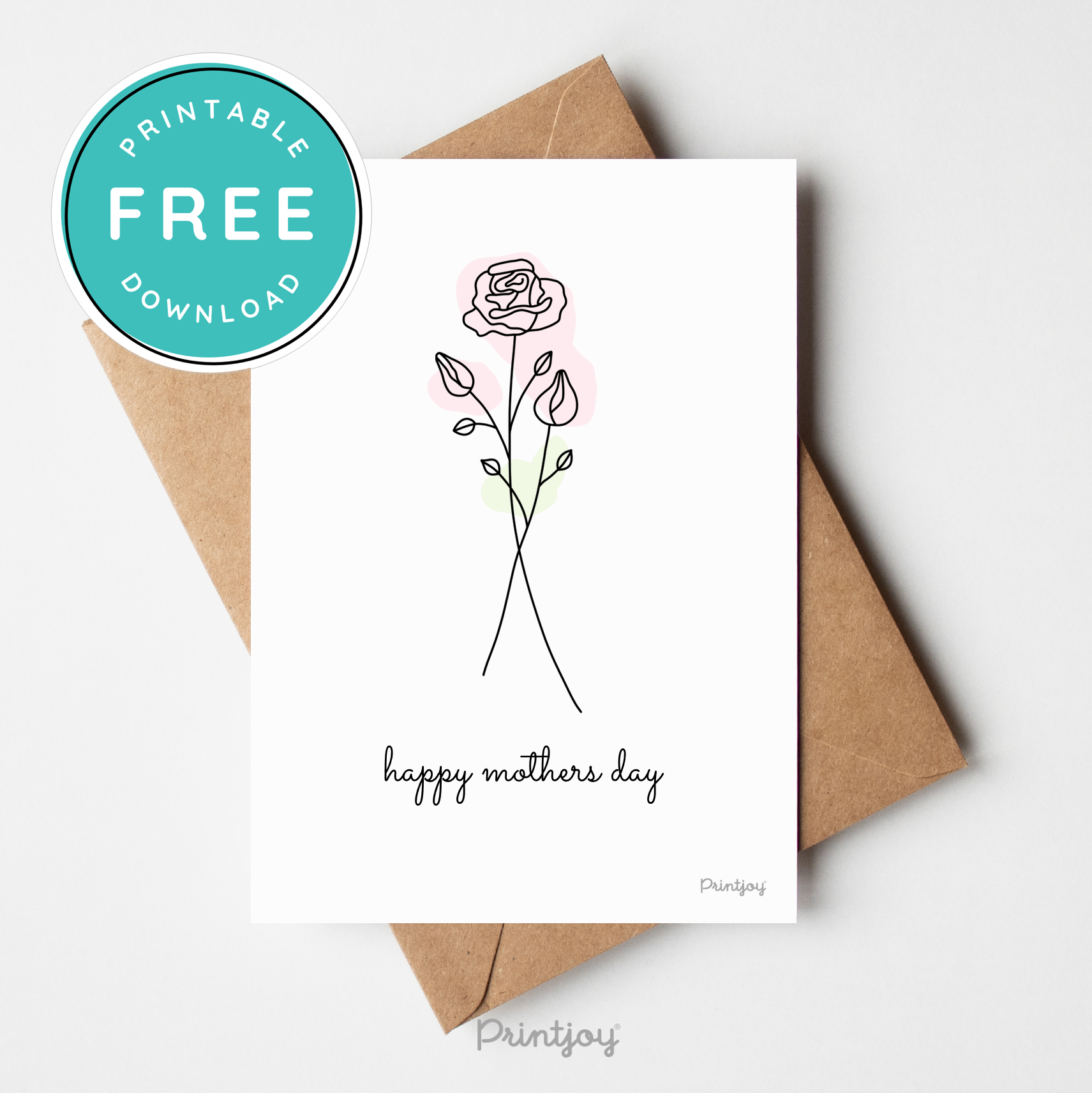 Happy Mothers Day Greeting Card Lovely Floral Line Art Free Printable - Printjoy