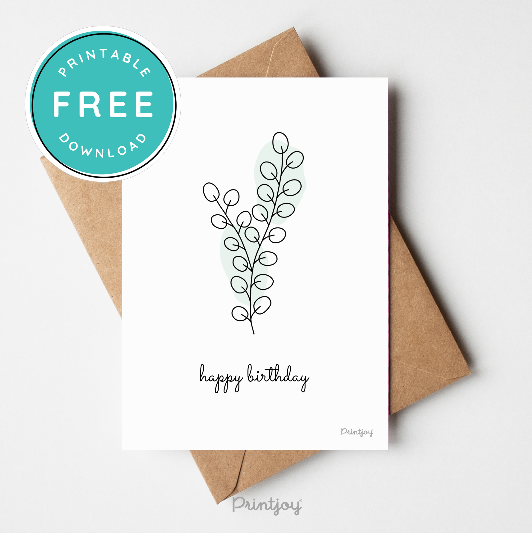 Happy Birthday Greeting Card Lovely Floral Line Art Free Printable - Printjoy