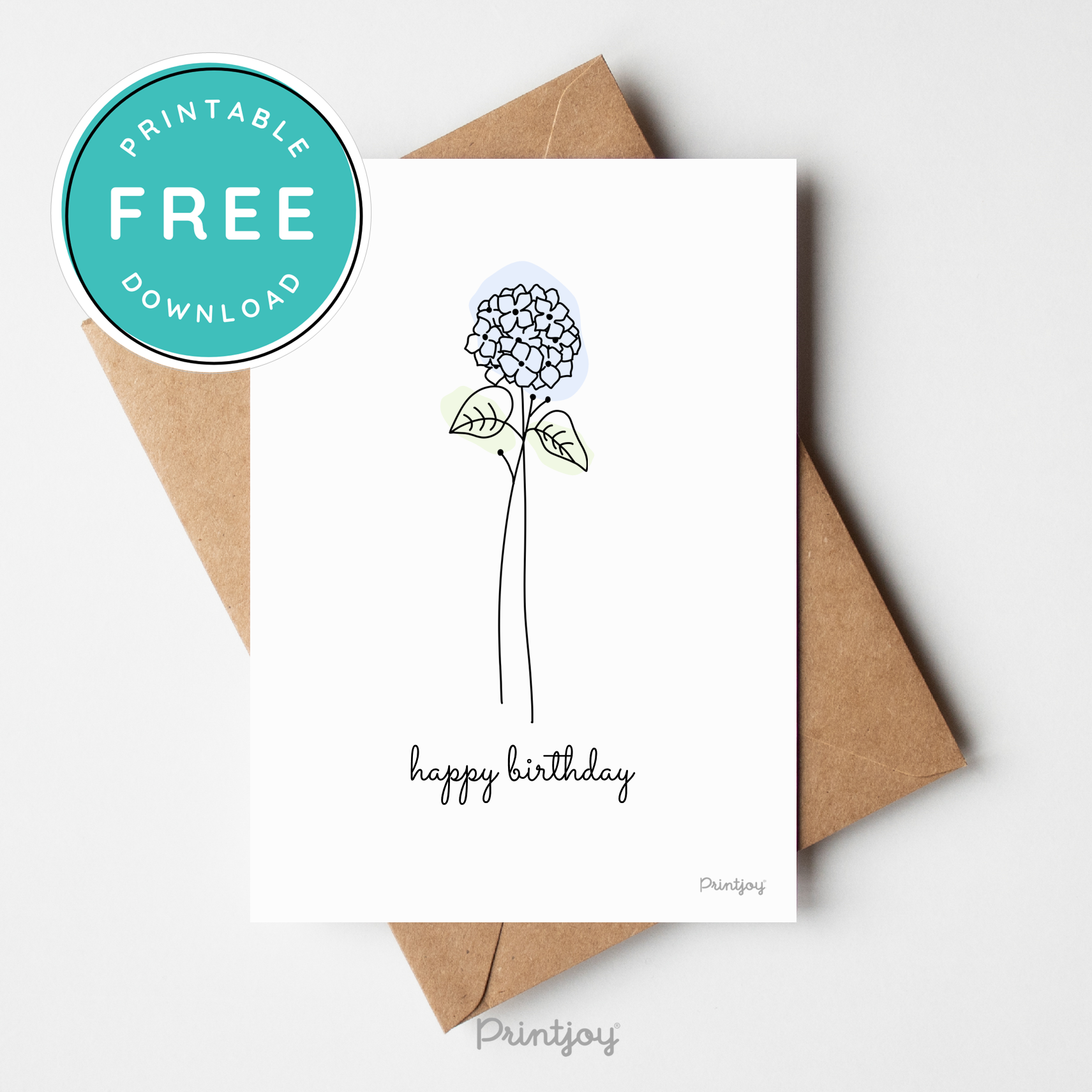 Happy Birthday Greeting Card Lovely Floral Line Art Free Printable - Printjoy