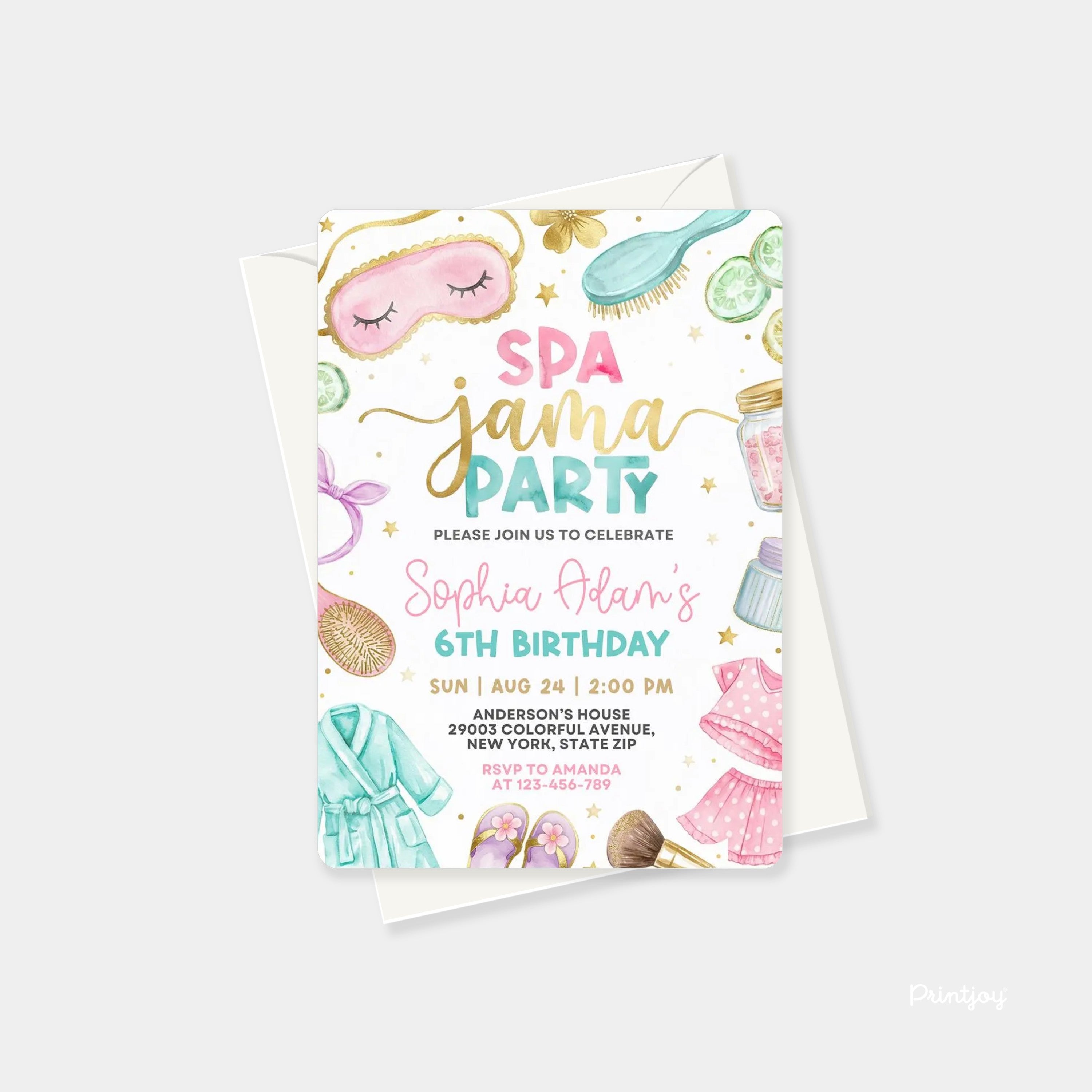 Fun Line Art Happy Birthday Party Invite Minimal Card