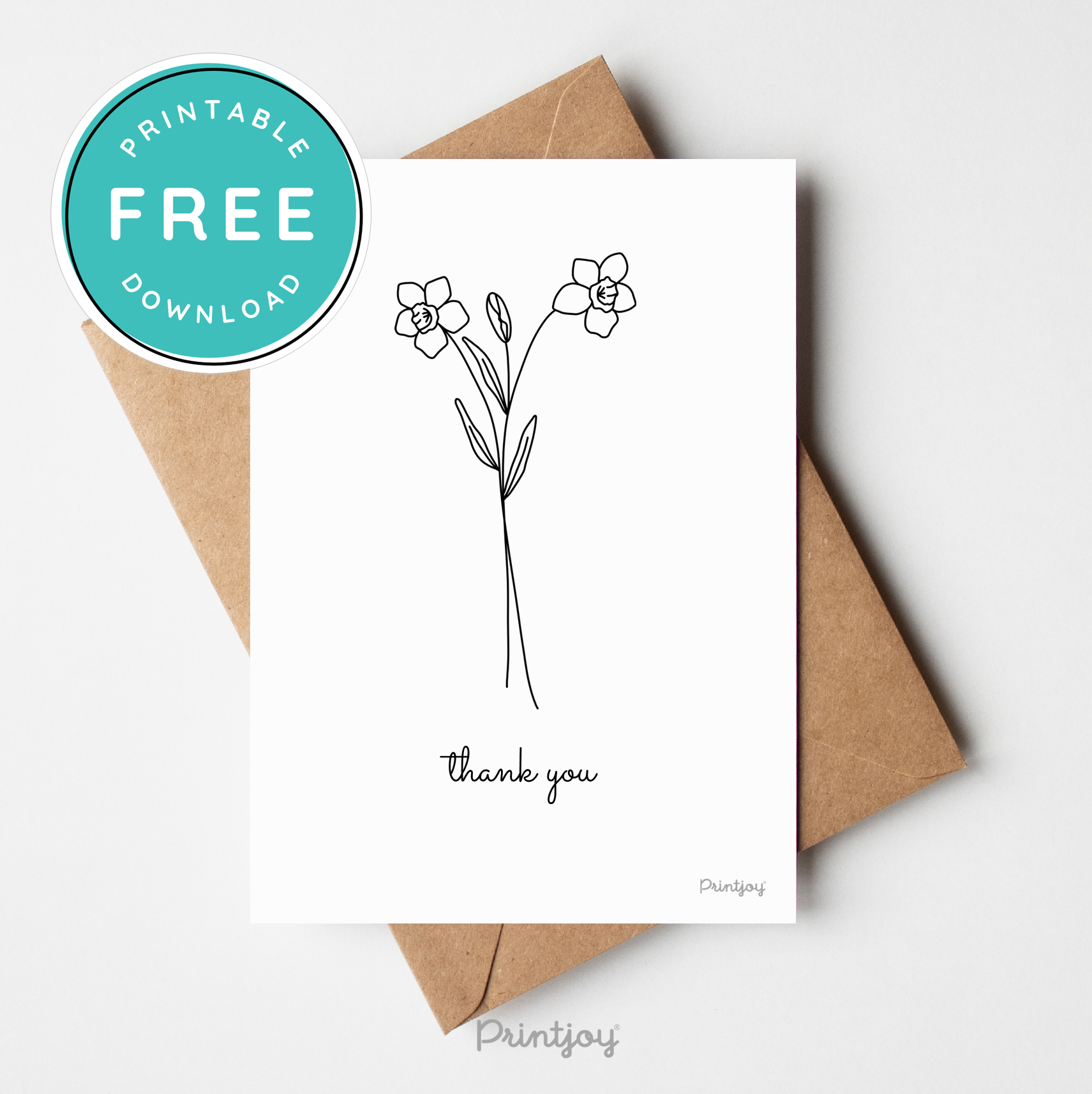Thank You Greeting Card Stationery Lovely Floral Line Art Free Printable - Printjoy