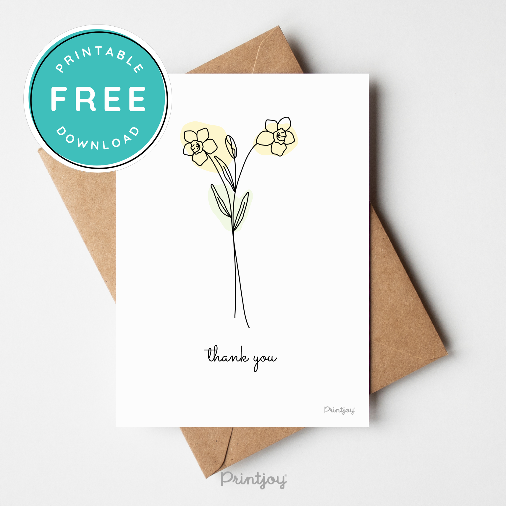 Thank You Greeting Card Stationery Lovely Floral Line Art Free Printable - Printjoy