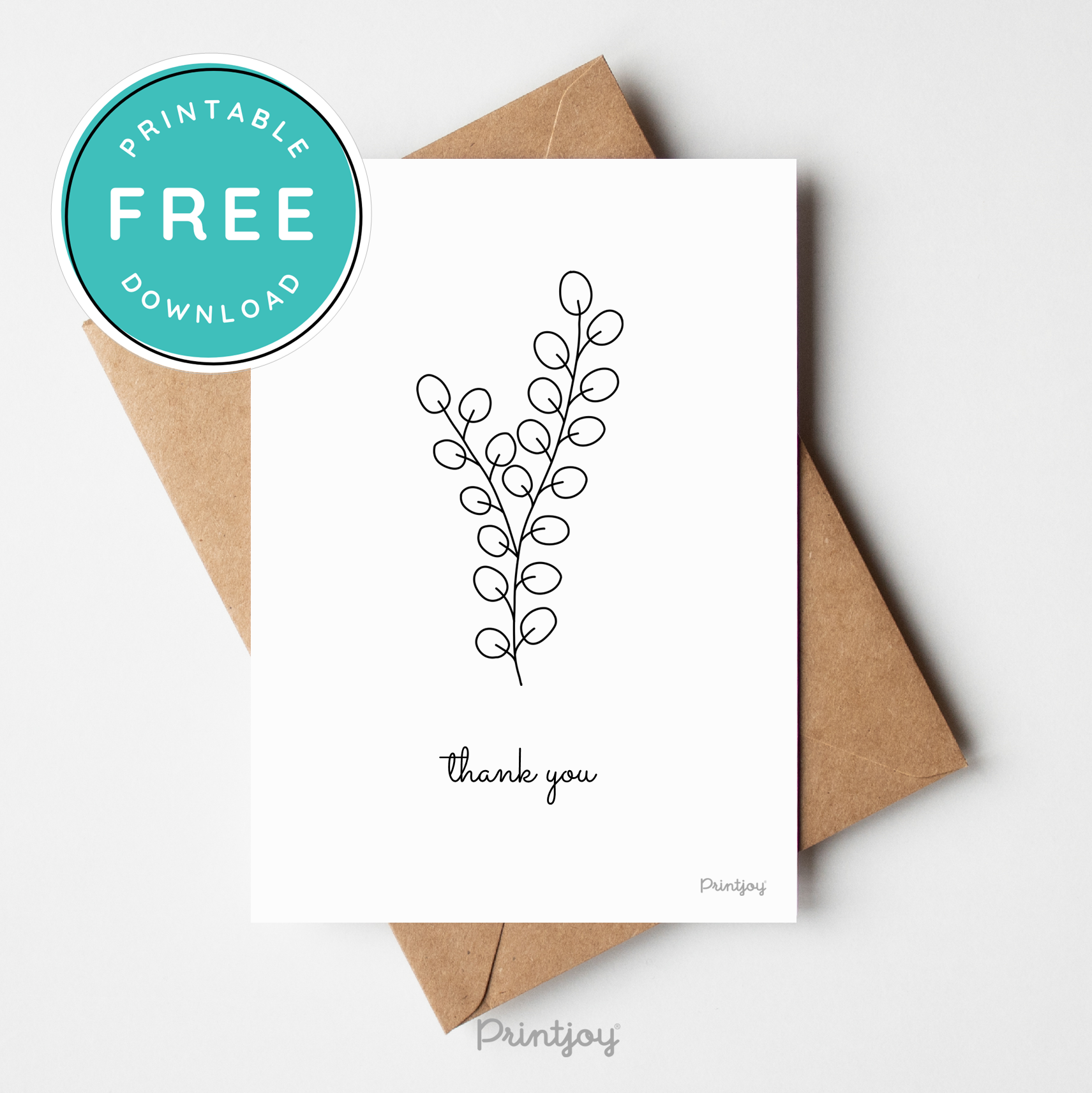 Thank You Greeting Card Stationery Lovely Floral Line Art Free Printable - Printjoy