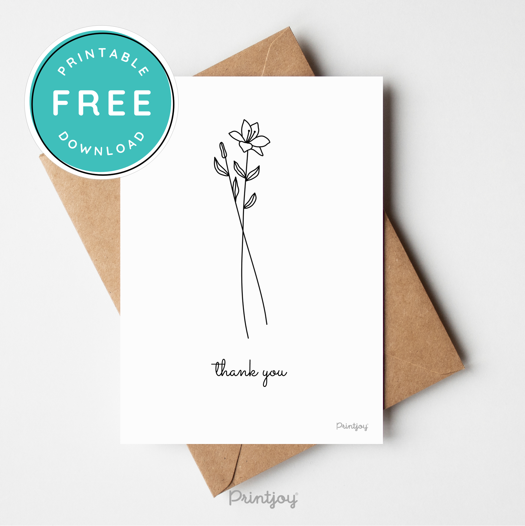 Thank You Greeting Card Stationery Lovely Floral Line Art Free Printable - Printjoy