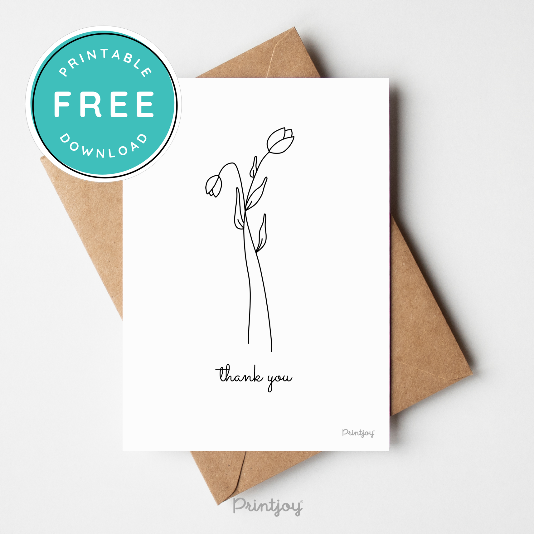 Thank You Greeting Card Stationery Lovely Floral Line Art Free Printable - Printjoy