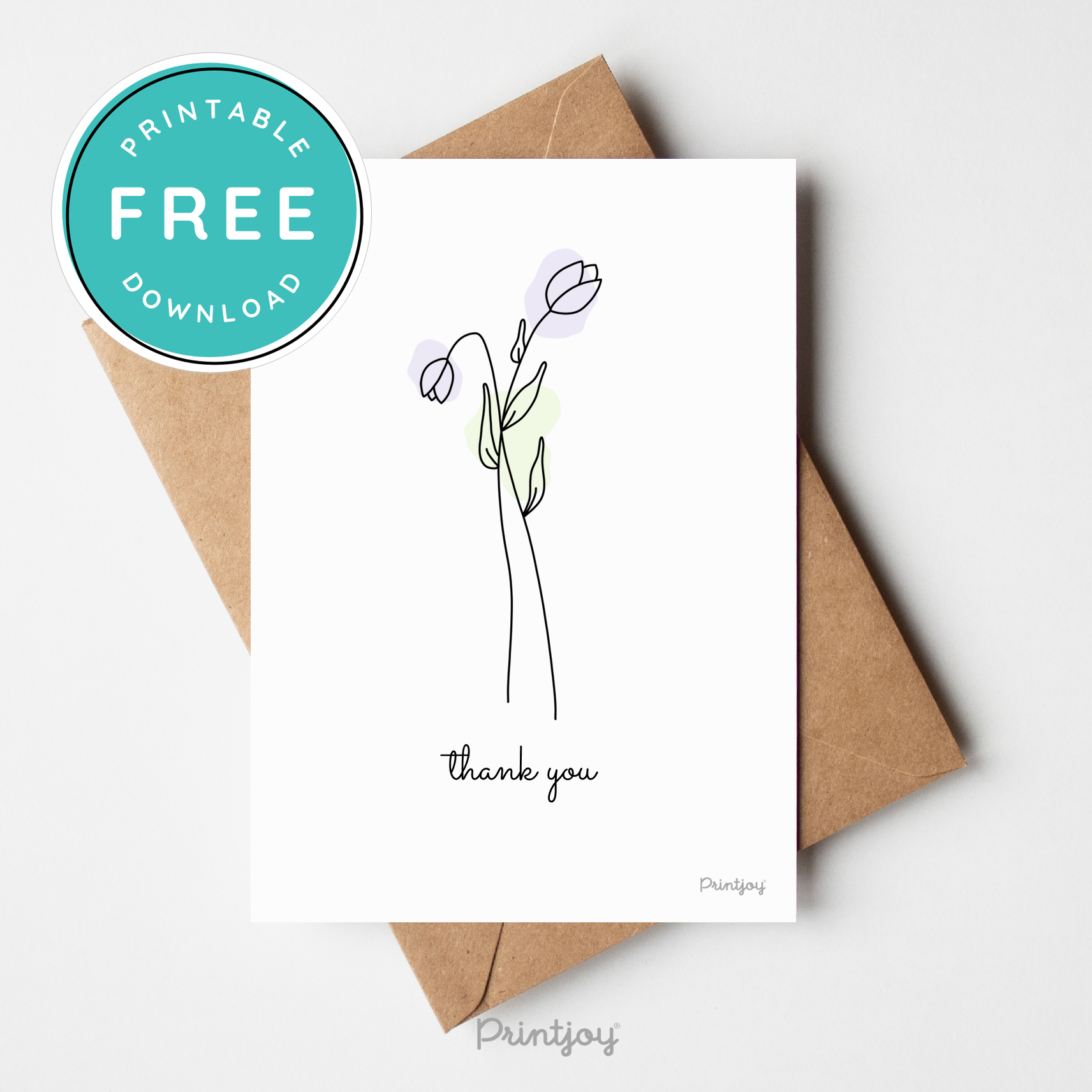 Thank You Greeting Card Stationery Lovely Floral Line Art Free Printable - Printjoy