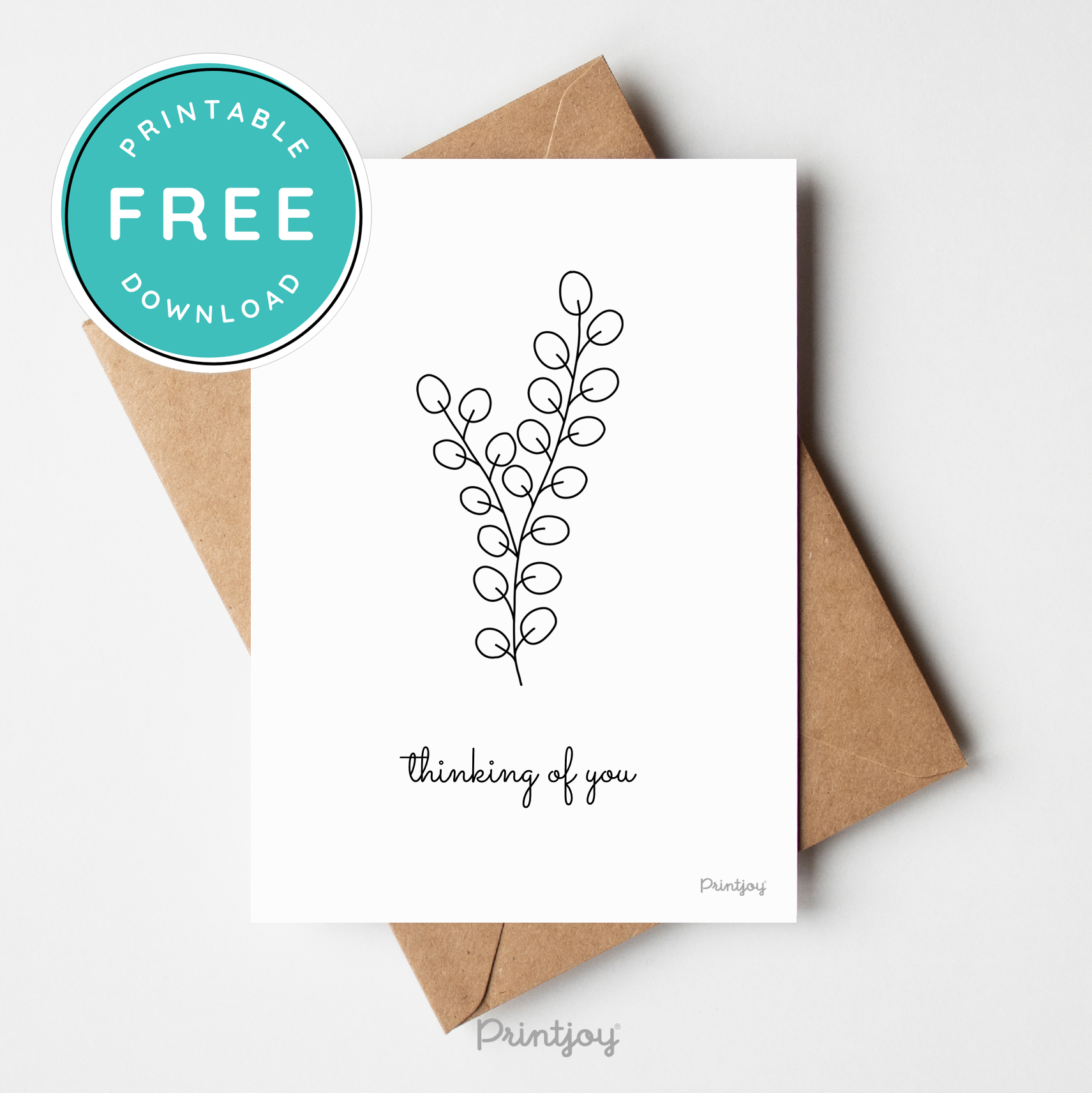 Thinking Of You Greeting Card Lovely Floral Line Art Free Printable - Printjoy