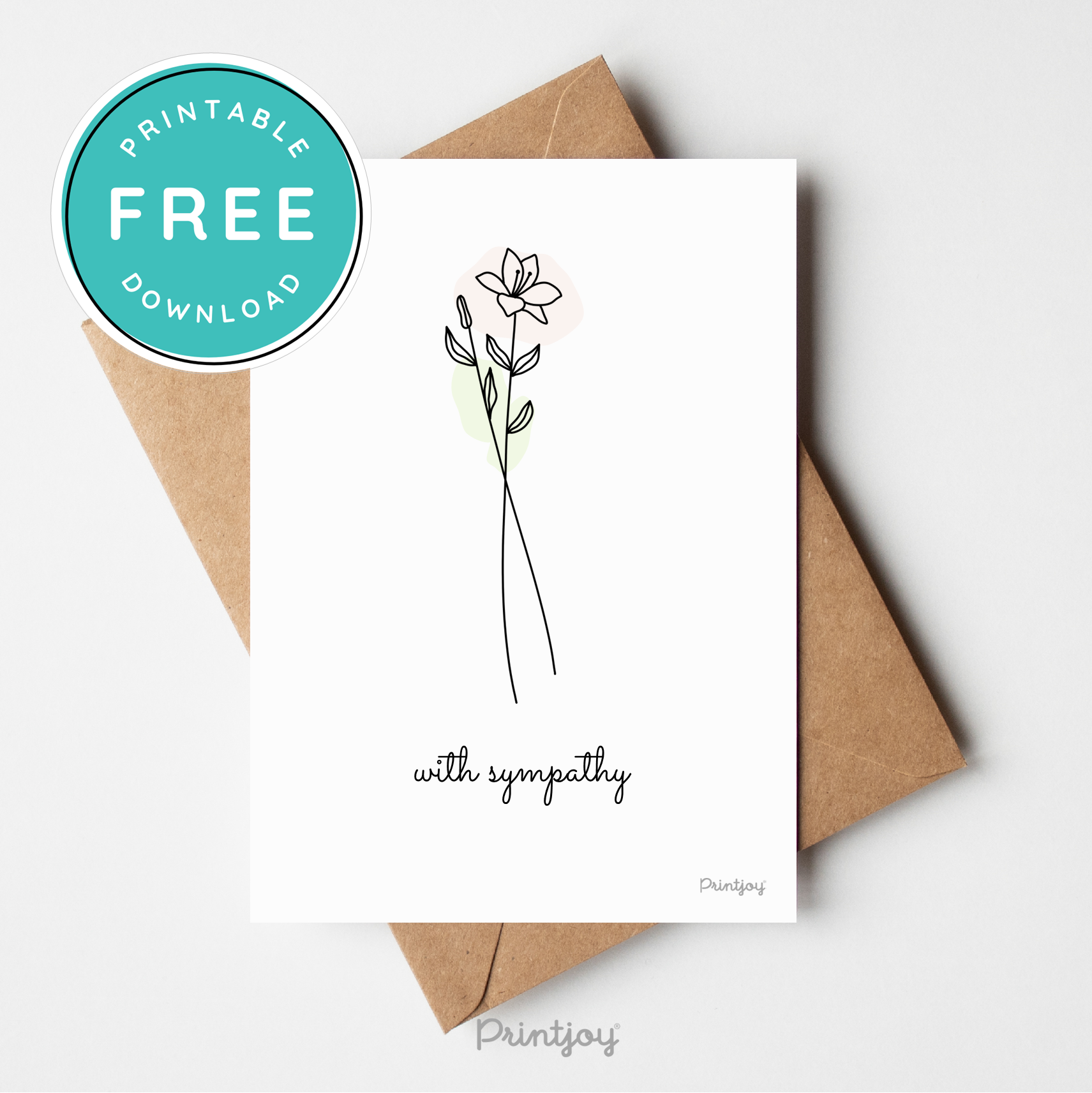With Sympathy Greeting Card Lovely Floral Line Art Free Printable - Printjoy