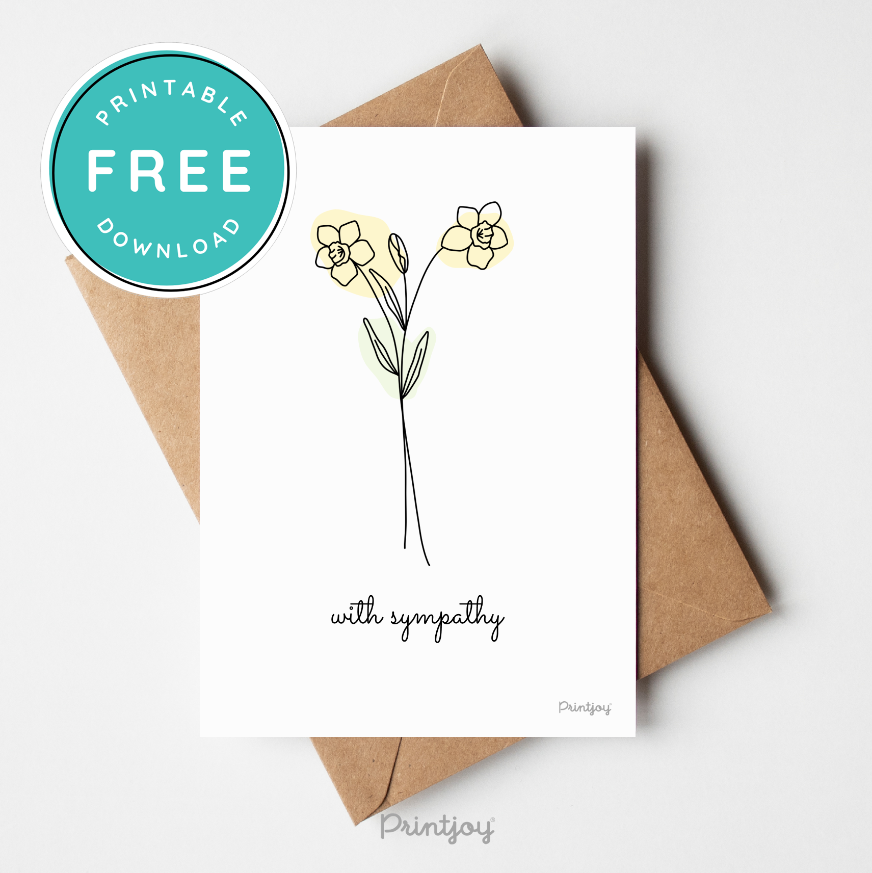 With Sympathy Greeting Card Lovely Floral Line Art Free Printable - Printjoy