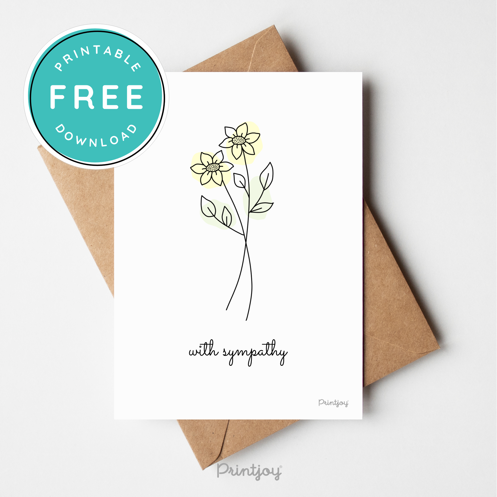 With Sympathy Greeting Card Lovely Floral Line Art Free Printable - Printjoy