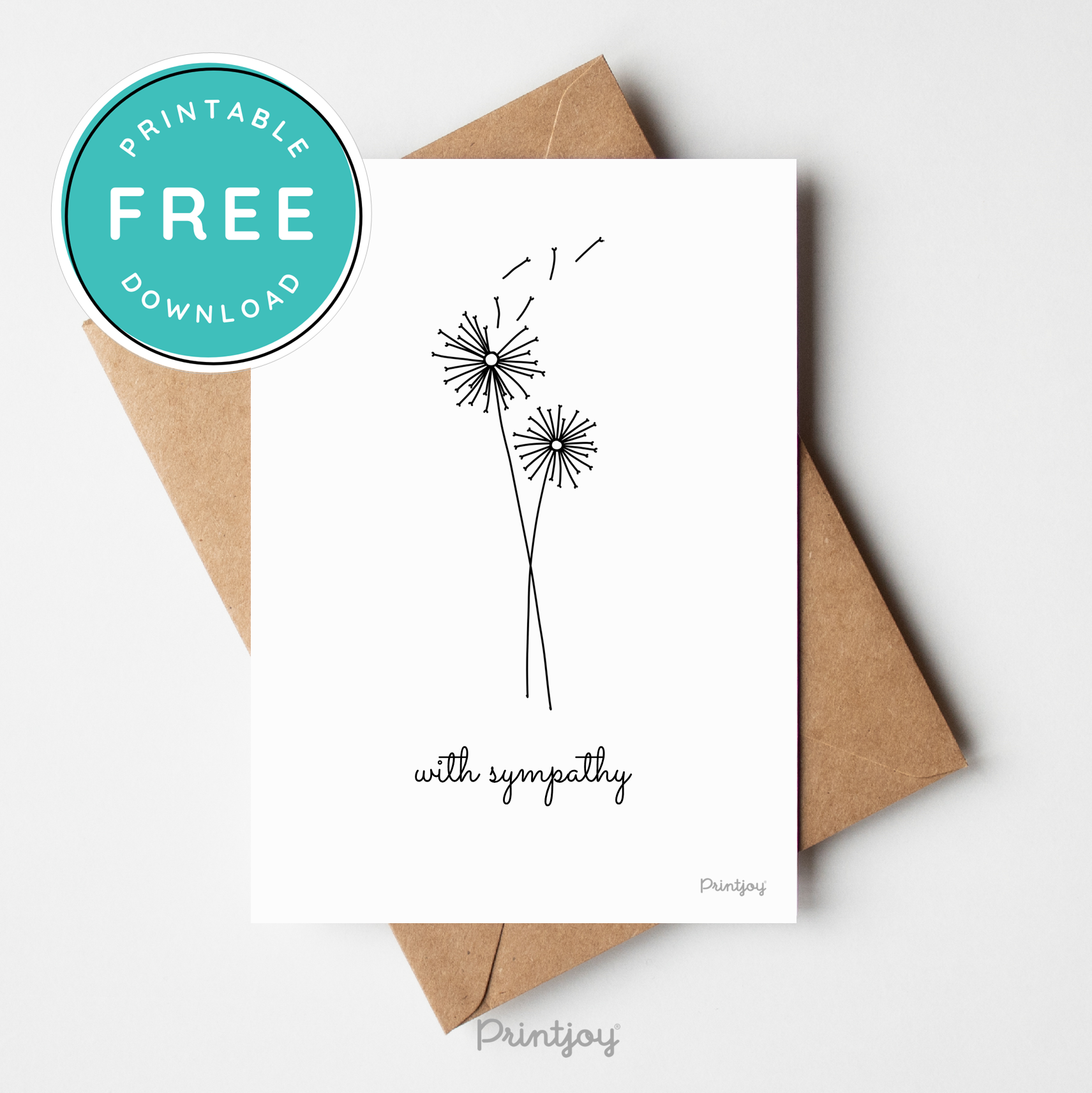 With Sympathy Greeting Card Lovely Floral Line Art Free Printable - Printjoy