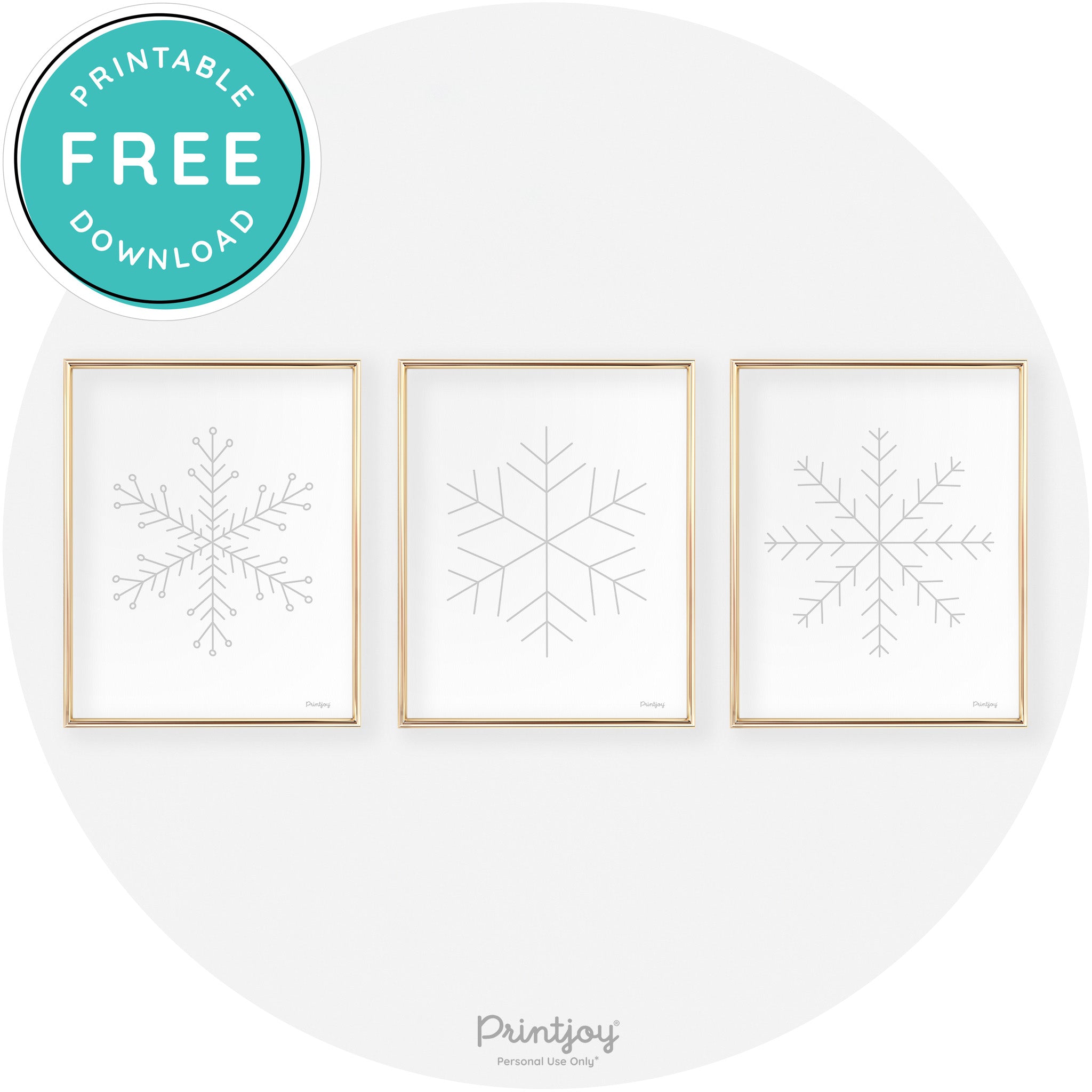 Snowflake Line Art Set Of 3 Cute Christmas Chic Wall Art Free Printable - Printjoy