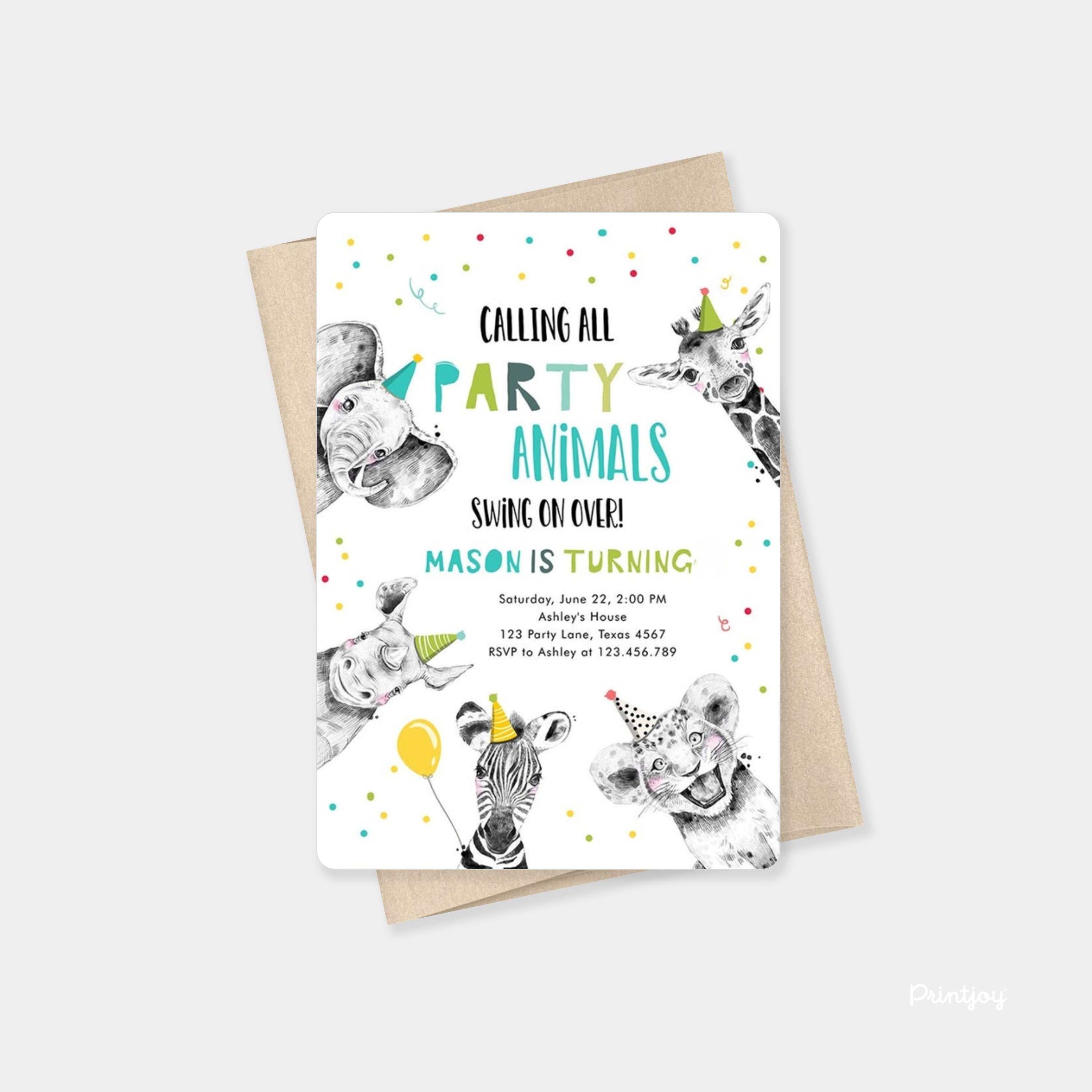 Fun Line Art Happy Birthday Party Invite Minimal Card (Copy)