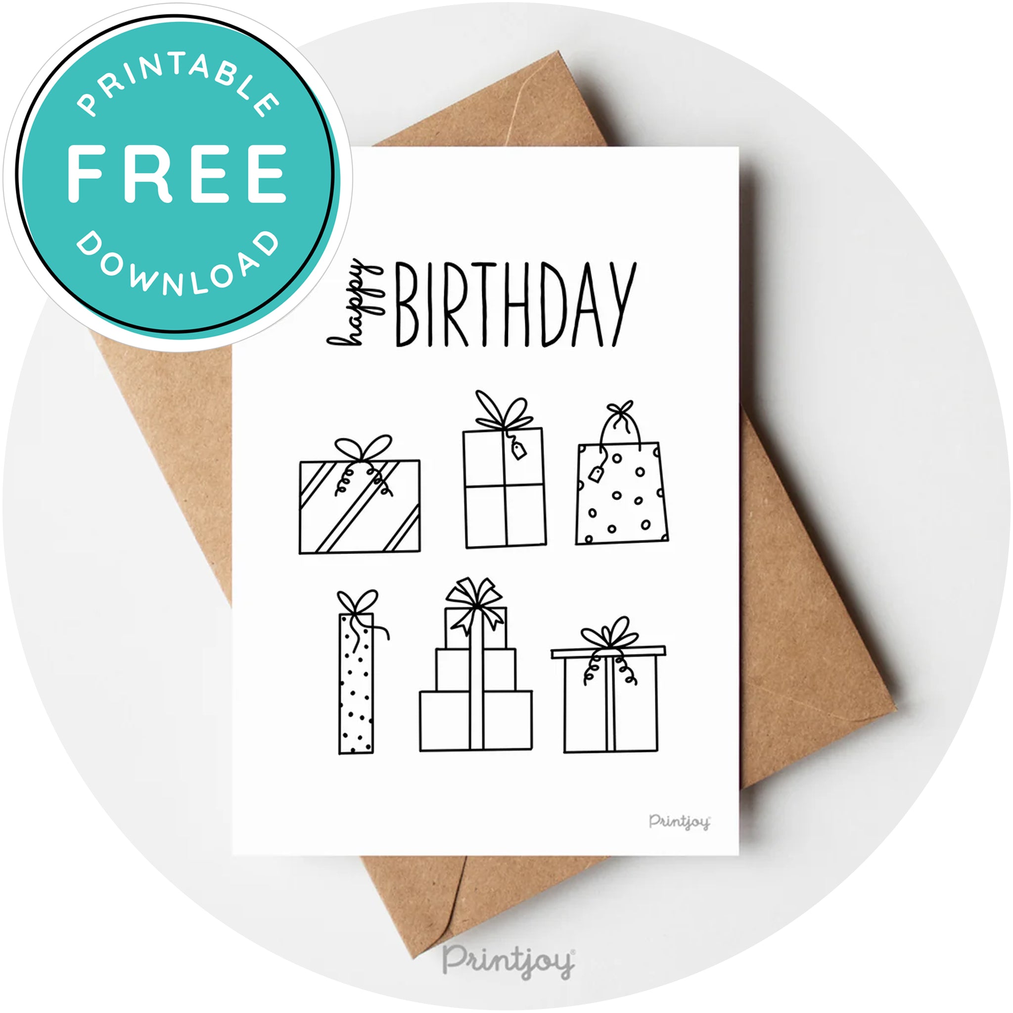 Happy Birthday Gifts Greeting Card Fun Line Art Printable - Printjoy