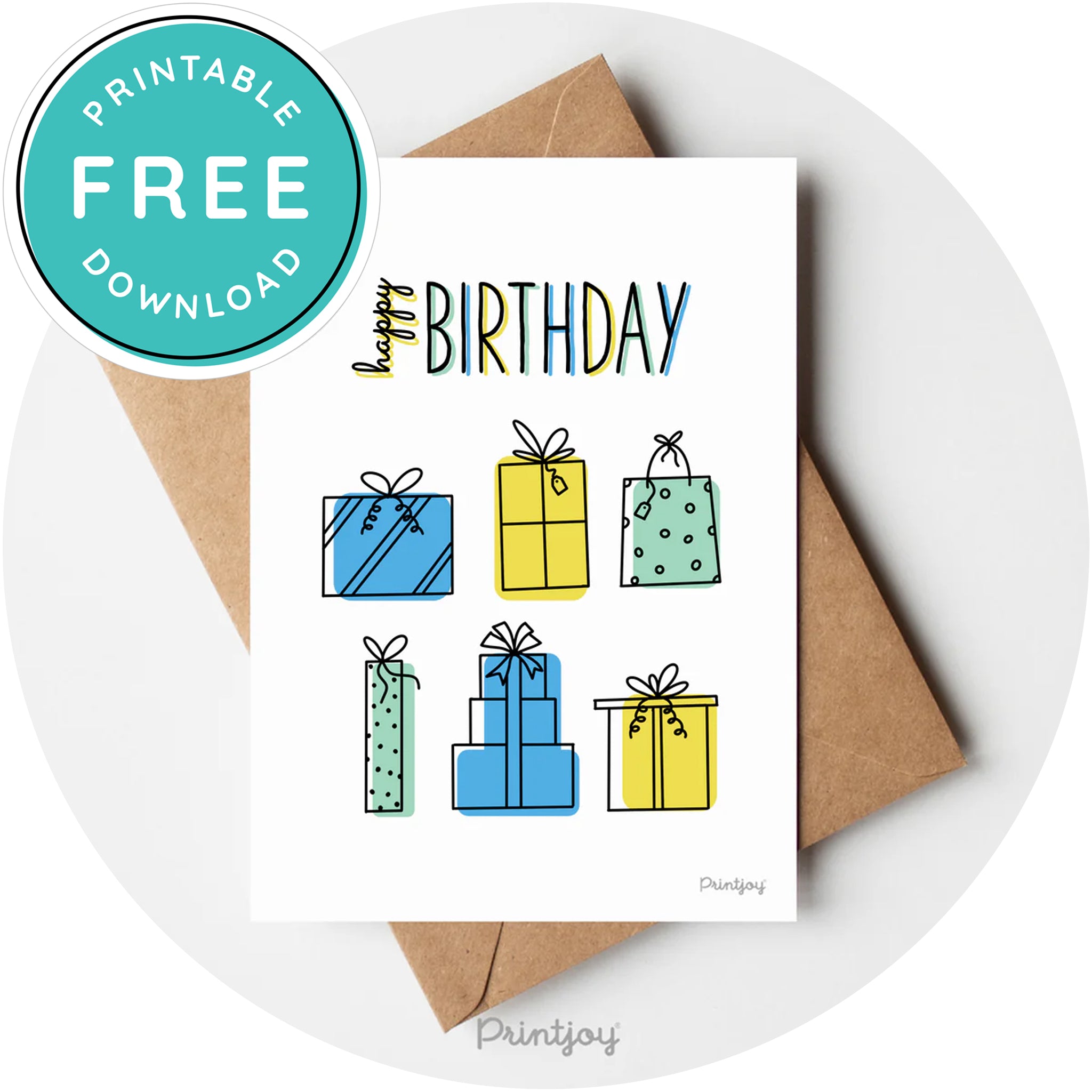 Happy Birthday Gifts Greeting Card Fun Line Art Printable - Printjoy