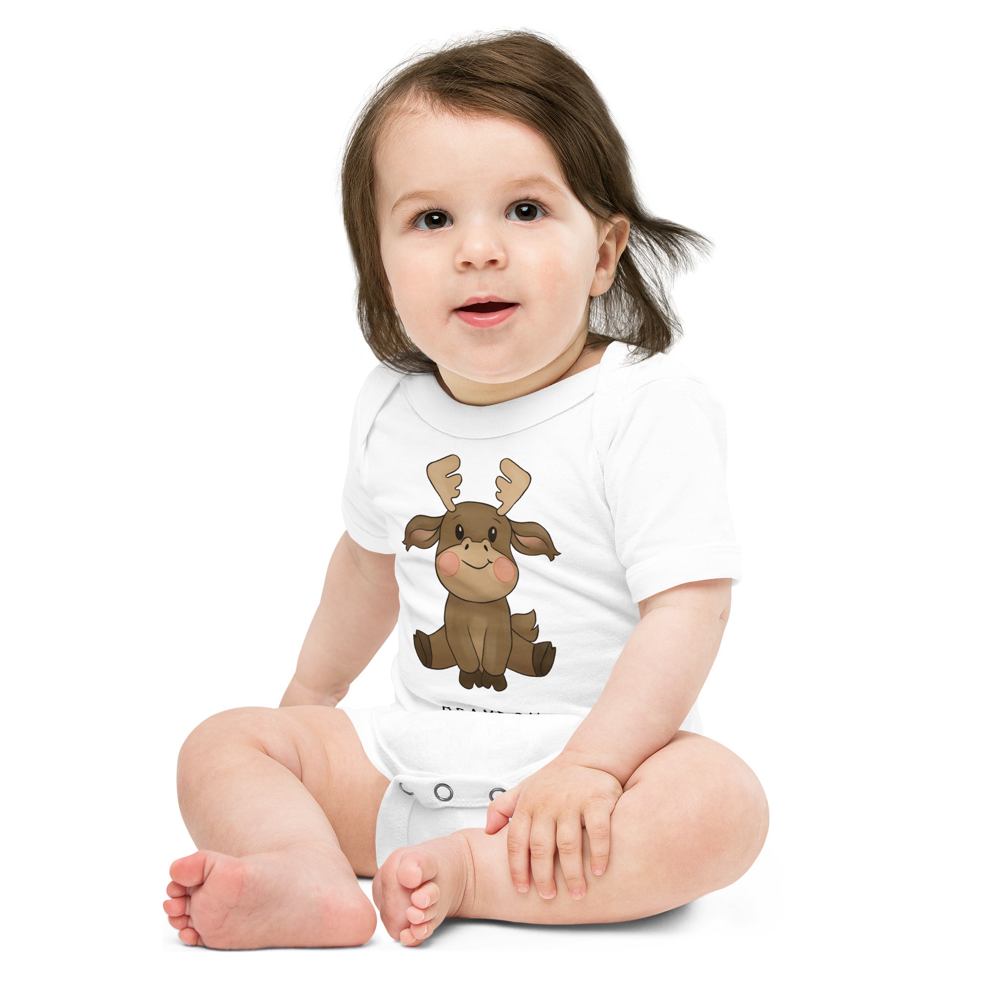 Baby Boy Woodland Friends Personalized Cartoon Moose Onesie - Printjoy