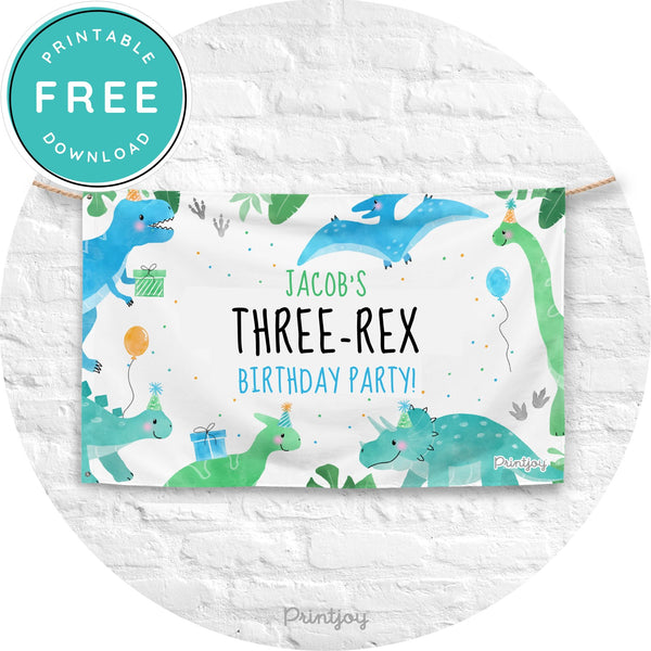 Boys Bright N Fun Dinosaur Birthday Age Banner Flag Party Printable - Printjoy