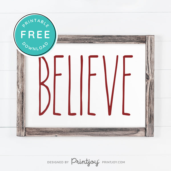 Free Printable Believe Farmhouse Christmas Winter Wall Art Decor Download - Printjoy