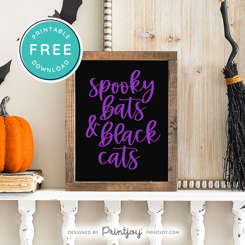 Free Printable Spooky Bats And Black Cats Halloween Wall Art Decor Download - Printjoy